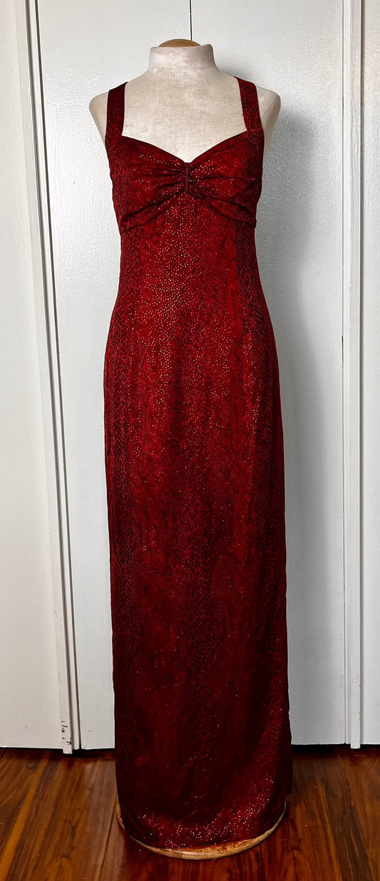 Vintage 1990's Red & Black Snake Print Maxi Dress