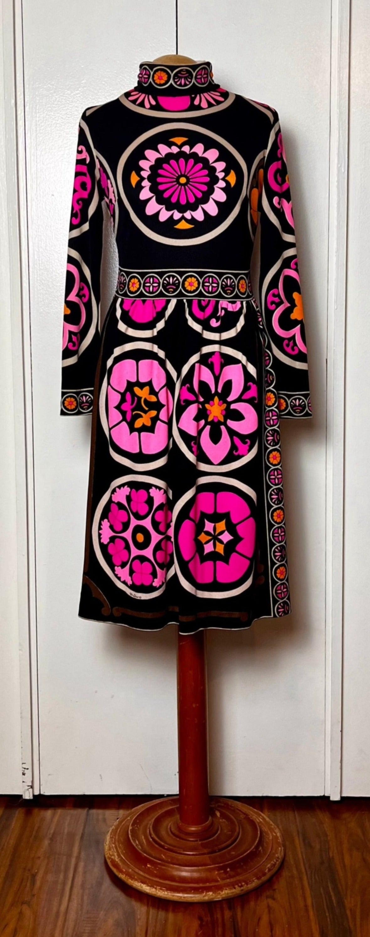 Vintage 1970's "Mr. Dino" Black & Pink Dress