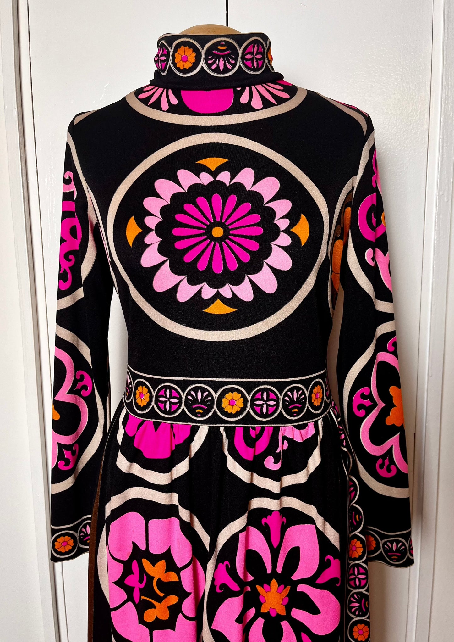 Vintage 1970's "Mr. Dino" Black & Pink Dress