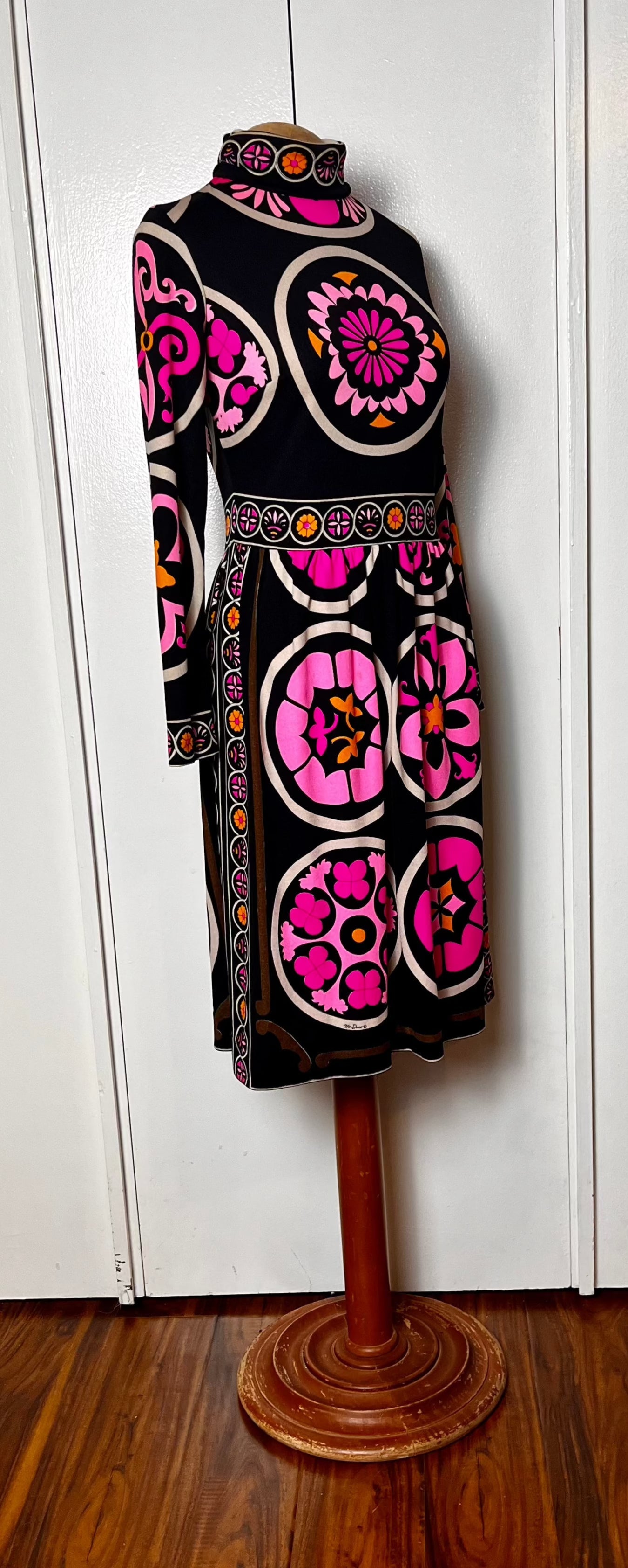 Vintage 1970's "Mr. Dino" Black & Pink Dress