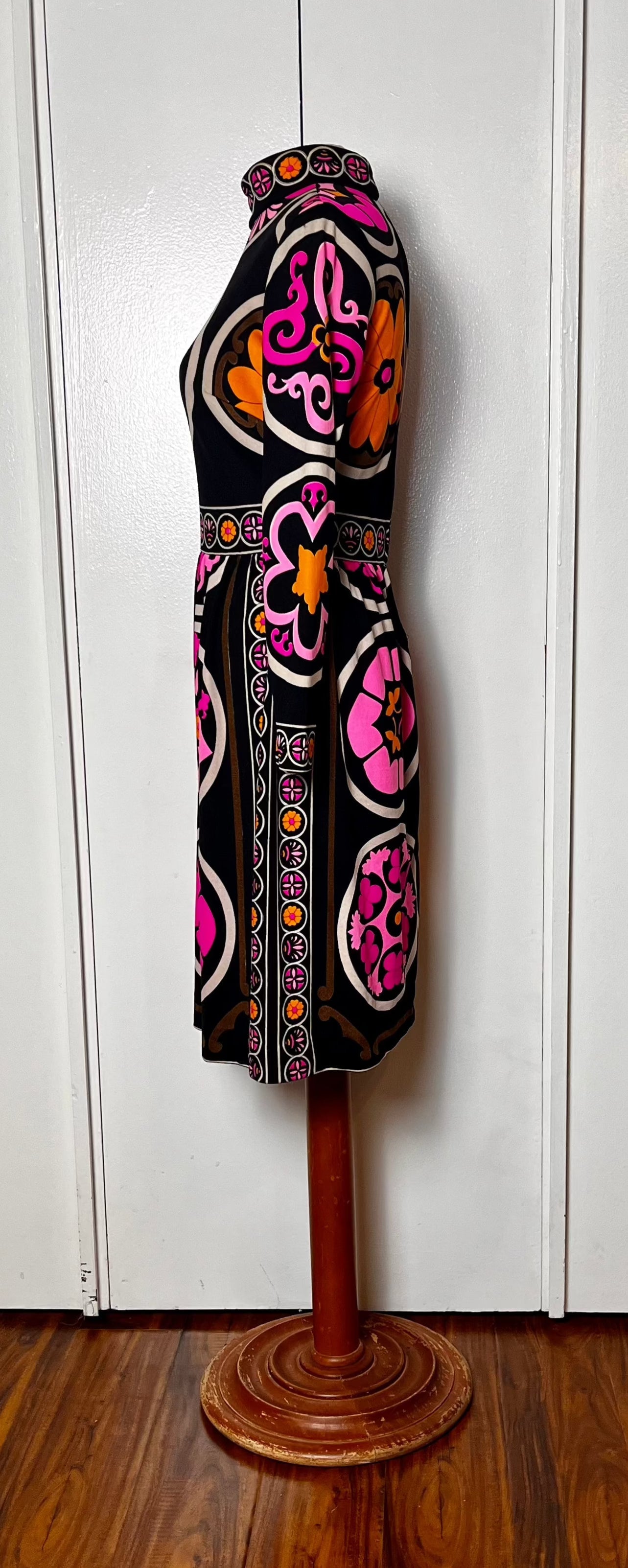 Vintage 1970's "Mr. Dino" Black & Pink Dress