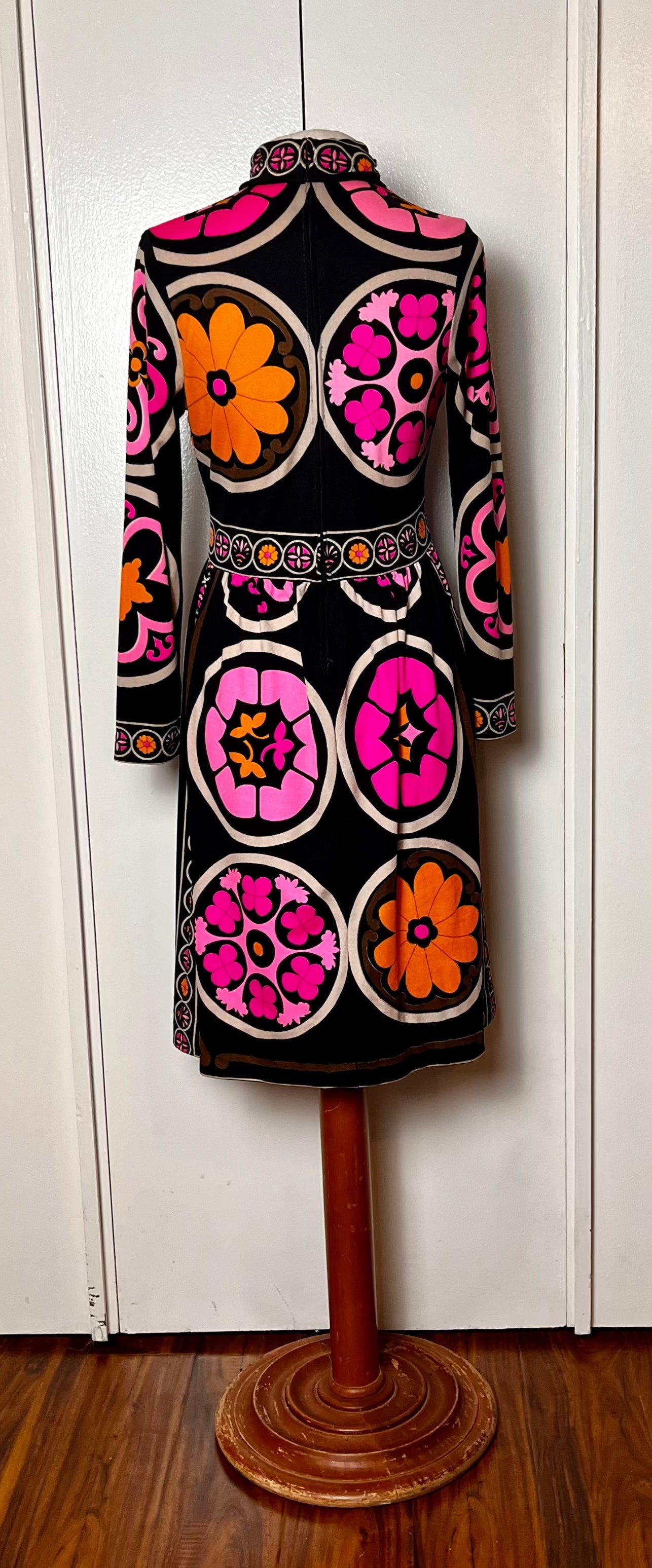 Vintage 1970's "Mr. Dino" Black & Pink Dress