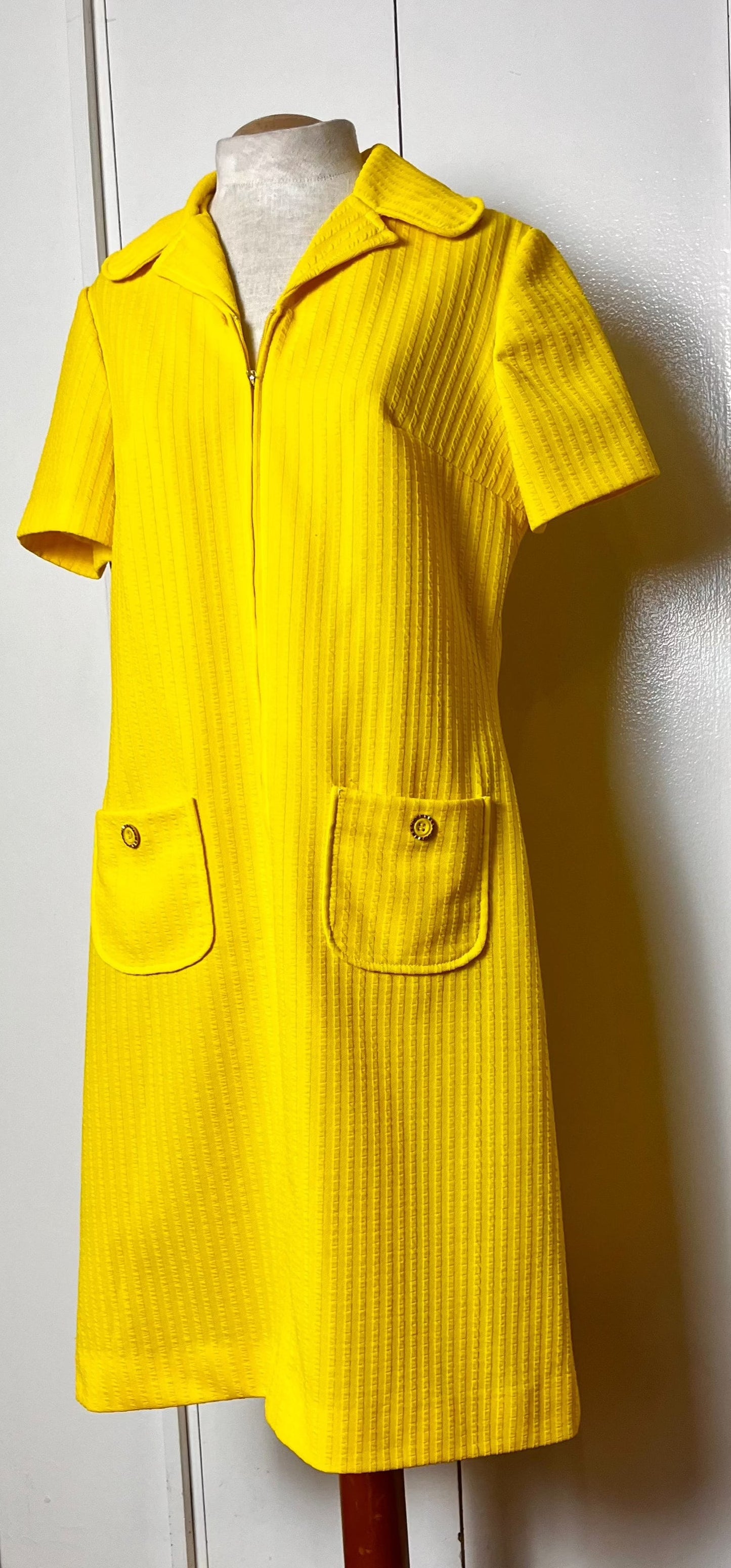 Vintage 1970's "Route One" Yellow Shift Dress