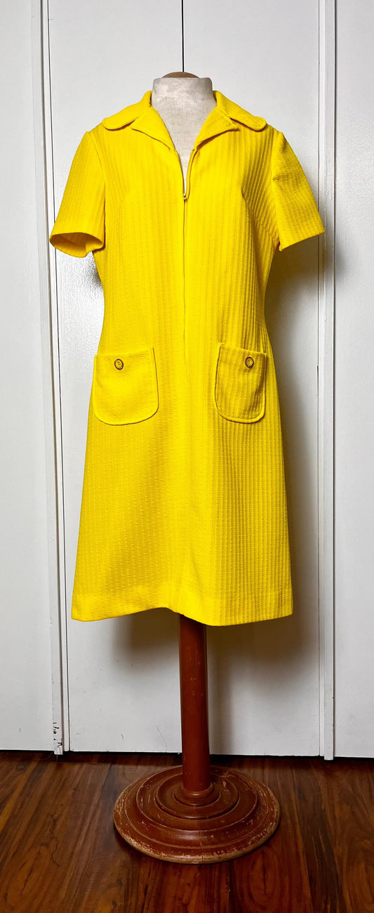 Vintage 1970's "Route One" Yellow Shift Dress