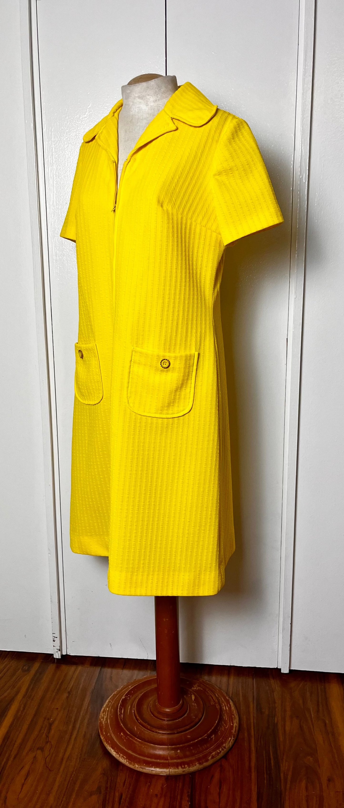 Vintage 1970's "Route One" Yellow Shift Dress