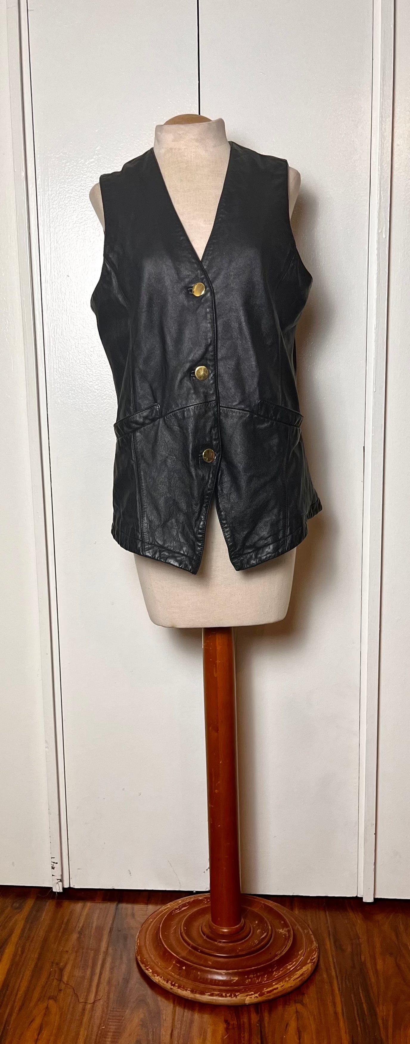 Vintage 1990's "Braefair" Black Leather Vest