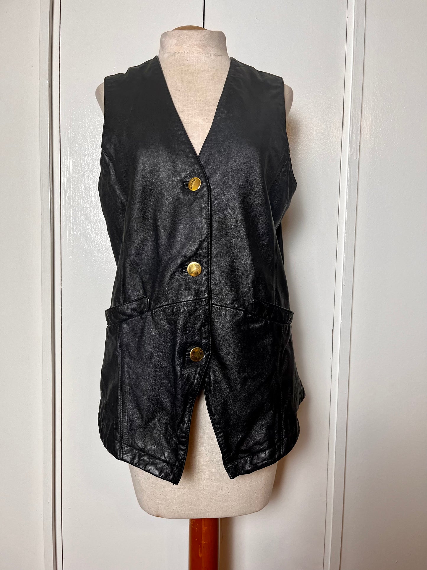 Vintage 1990's "Braefair" Black Leather Vest