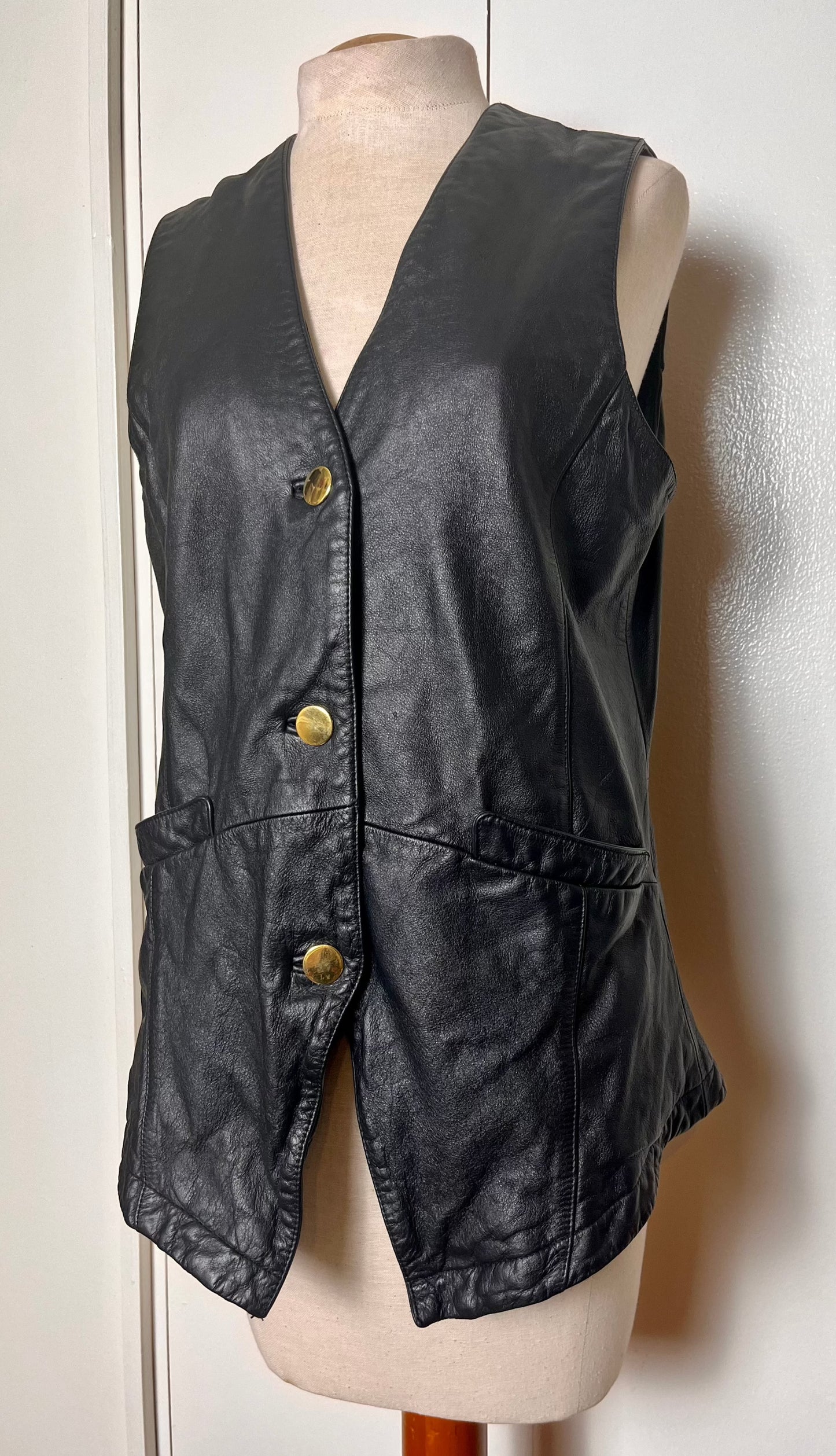 Vintage 1990's "Braefair" Black Leather Vest