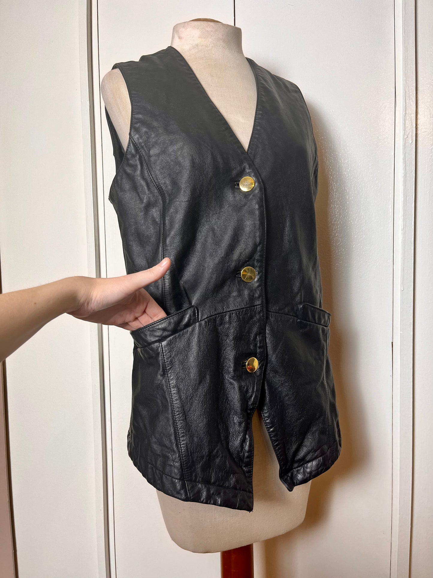 Vintage 1990's "Braefair" Black Leather Vest