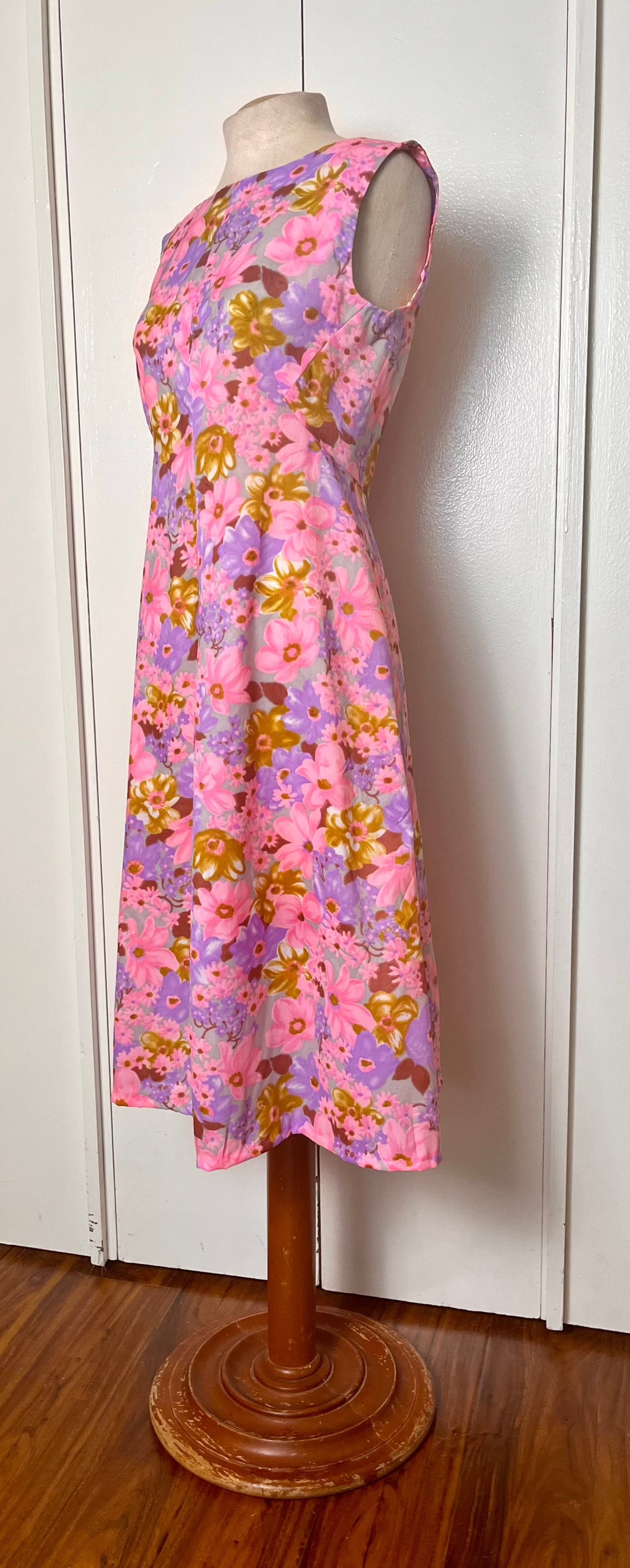 Vintage 1970's "Home-sewn" Pink Floral Dress