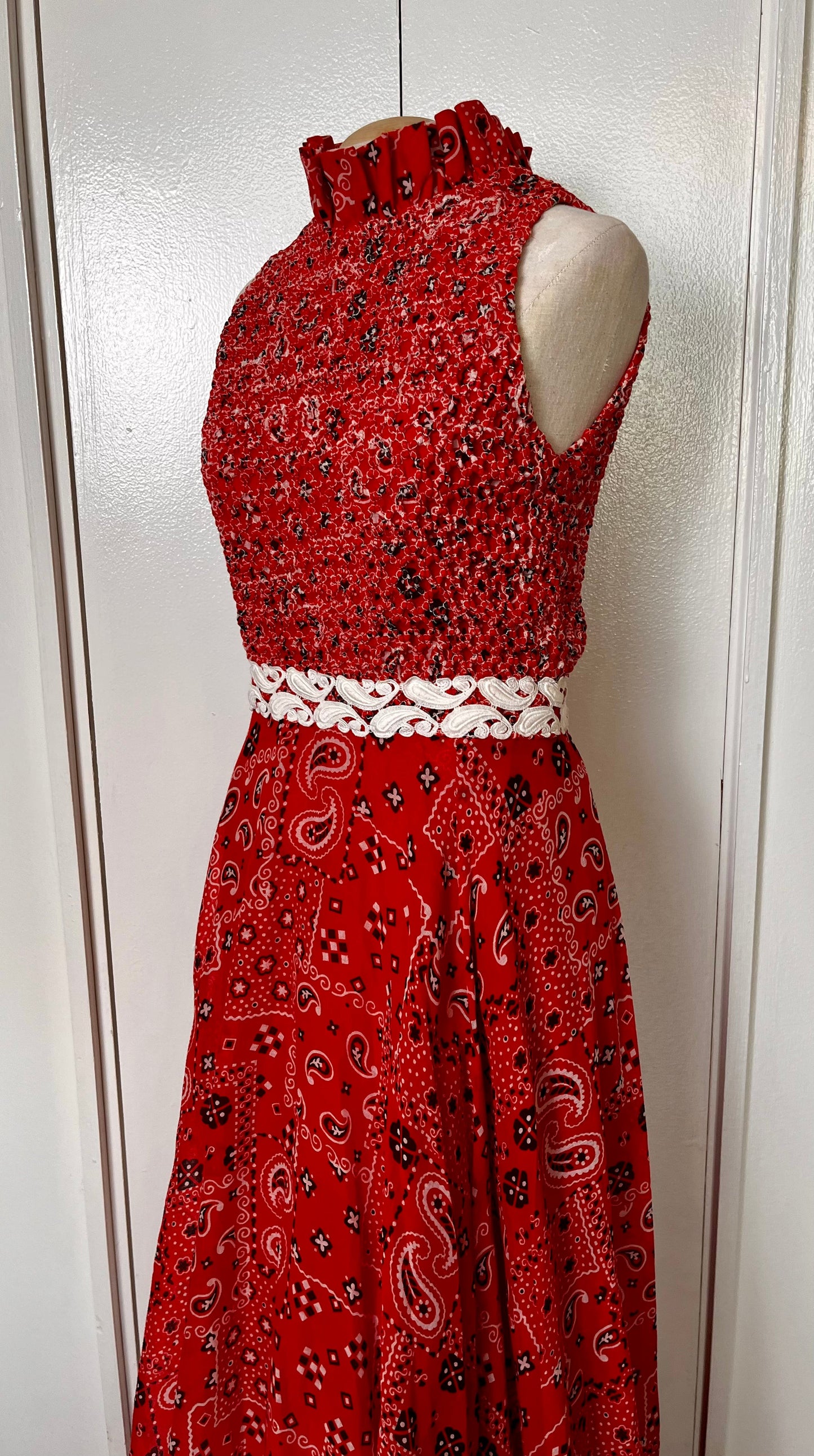 Vintage 1970's "Nancy's" Bandana Print Sleeveless Maxi Dress
