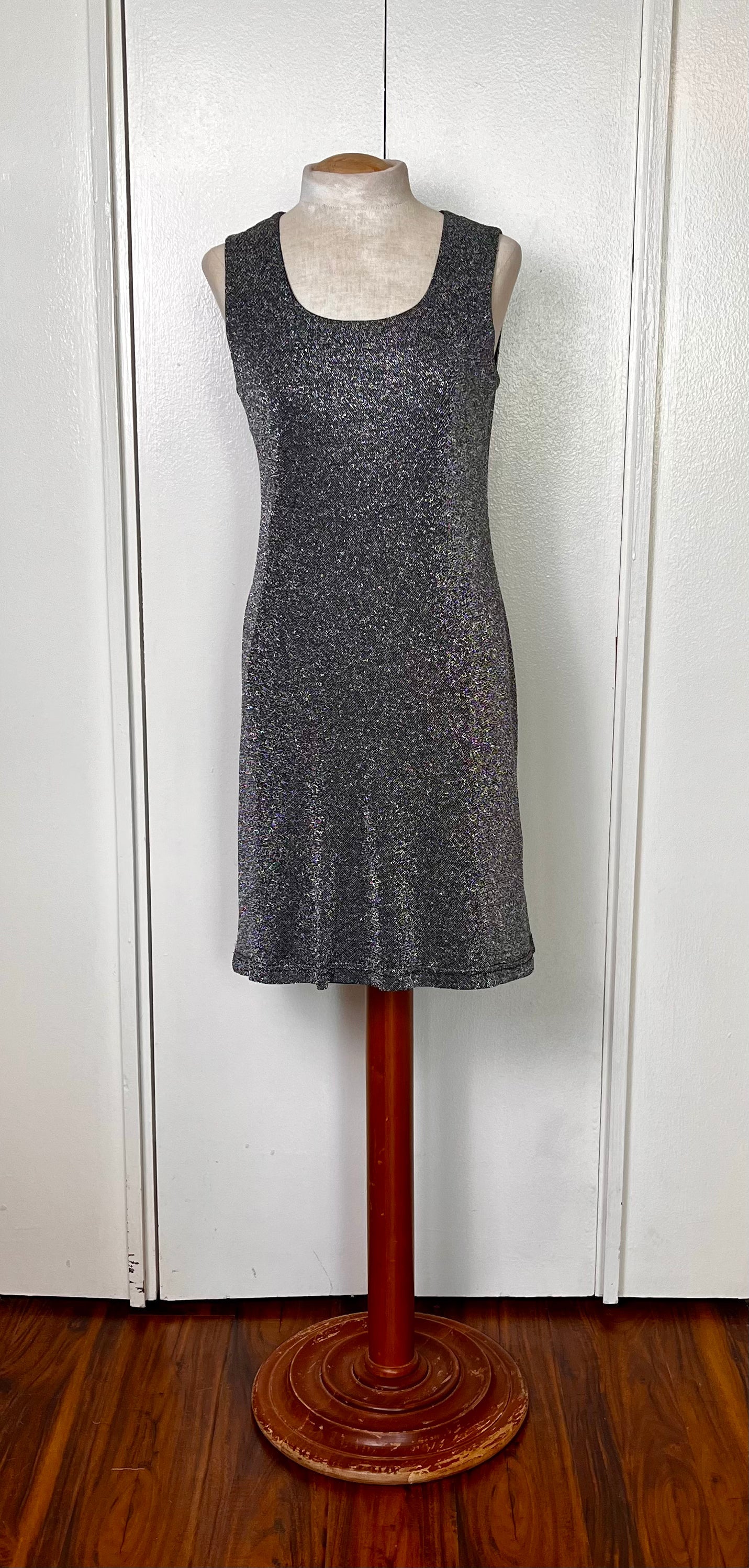 Vintage 1990s "Rabbit Rabbit Rabbit" Silver Lurex Mini Dress
