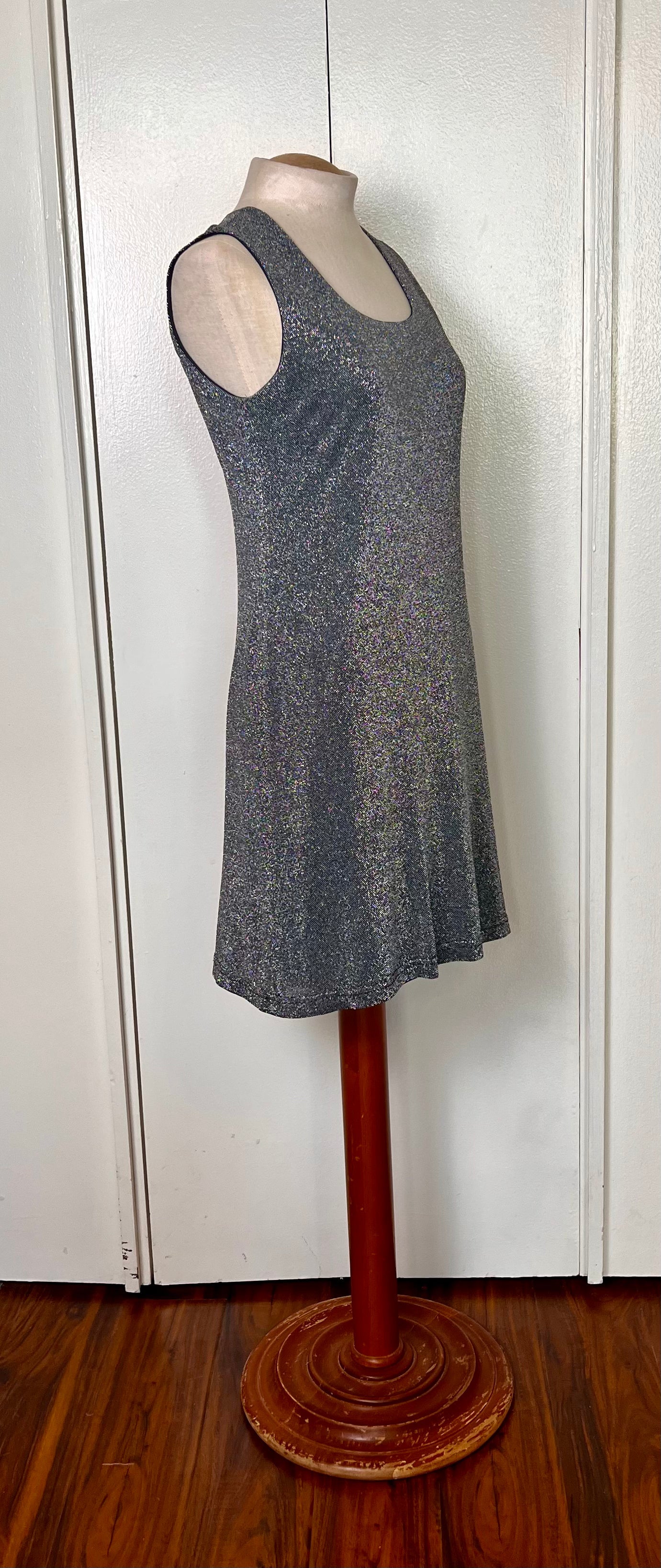 Vintage 1990s "Rabbit Rabbit Rabbit" Silver Lurex Mini Dress