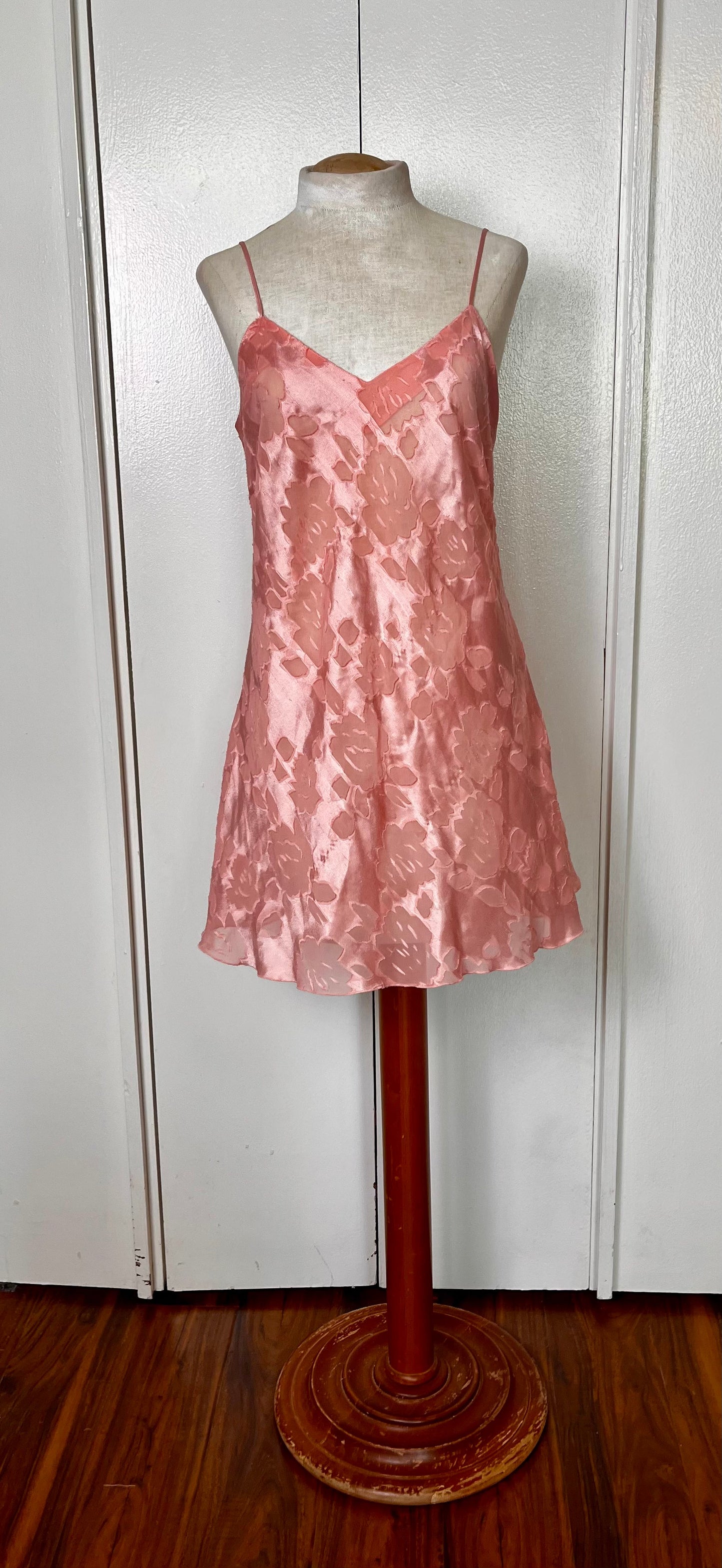 Vintage 1990's "Victoria's Secret" (Gold Label) Ballet Pink Semi-Sheer Slip Dress w/ Bow & Criss-Cross Back