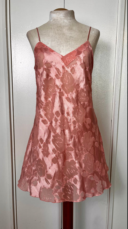 Vintage 1990's "Victoria's Secret" (Gold Label) Ballet Pink Semi-Sheer Slip Dress w/ Bow & Criss-Cross Back