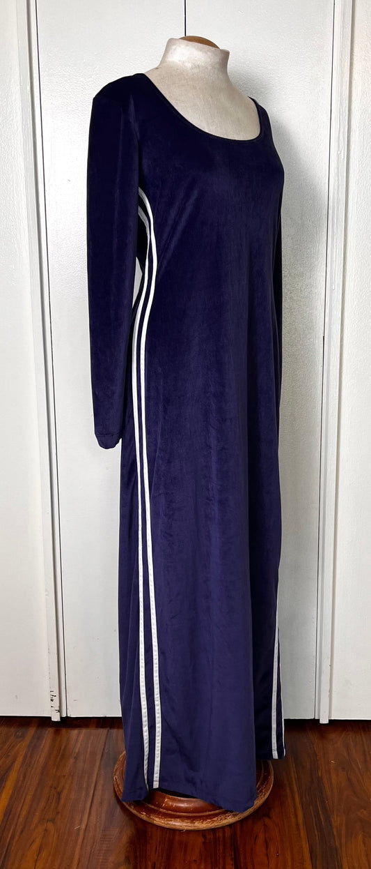 Vintage 1990's "LA Movers" Blue & White Athletic Stripe Long Sleeve Maxi Dress