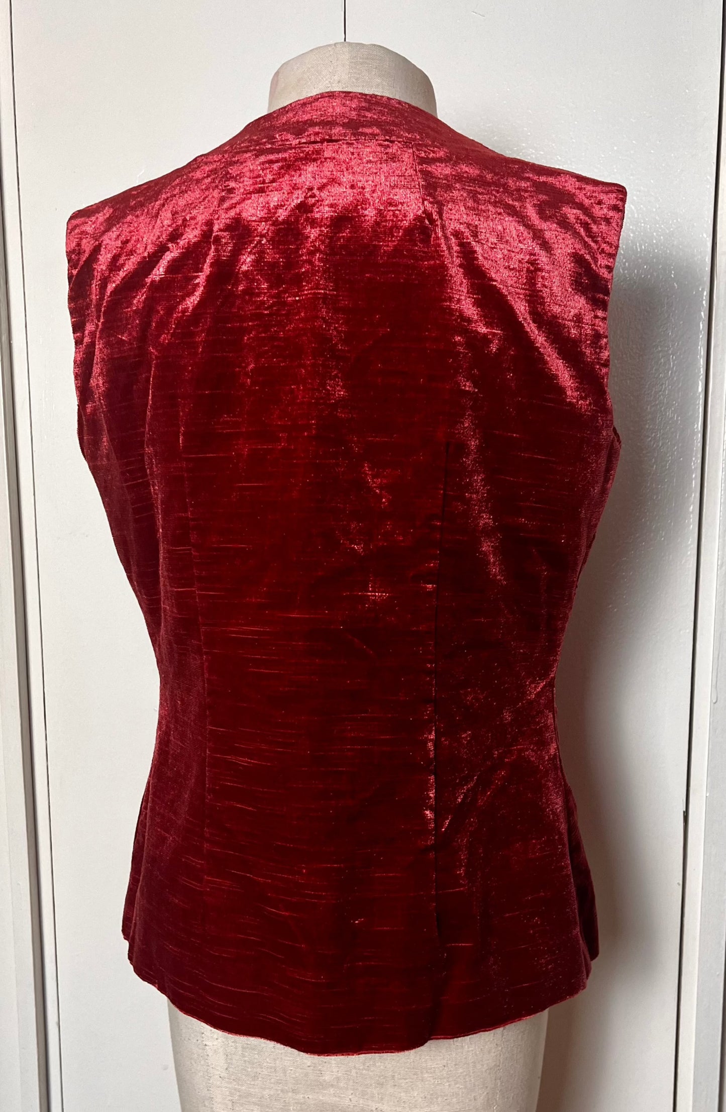 Vintage 1970's Cranberry-Red Crushed Velvet Waistcoat Vest