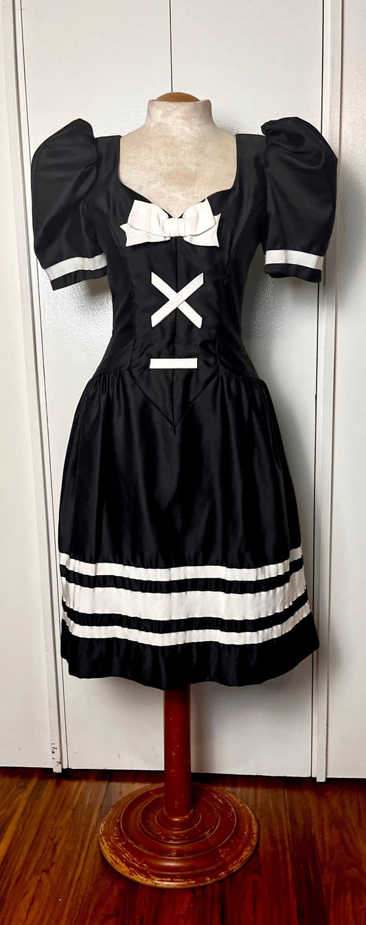 Vintage 1980's "Victor Costa" Black Bow Corset Dress