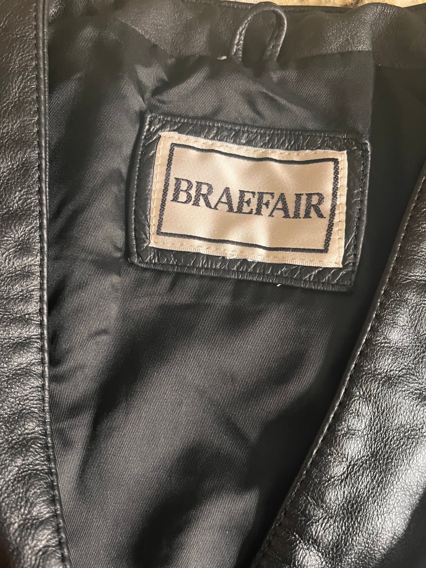 Vintage 1990's "Braefair" Black Leather Vest