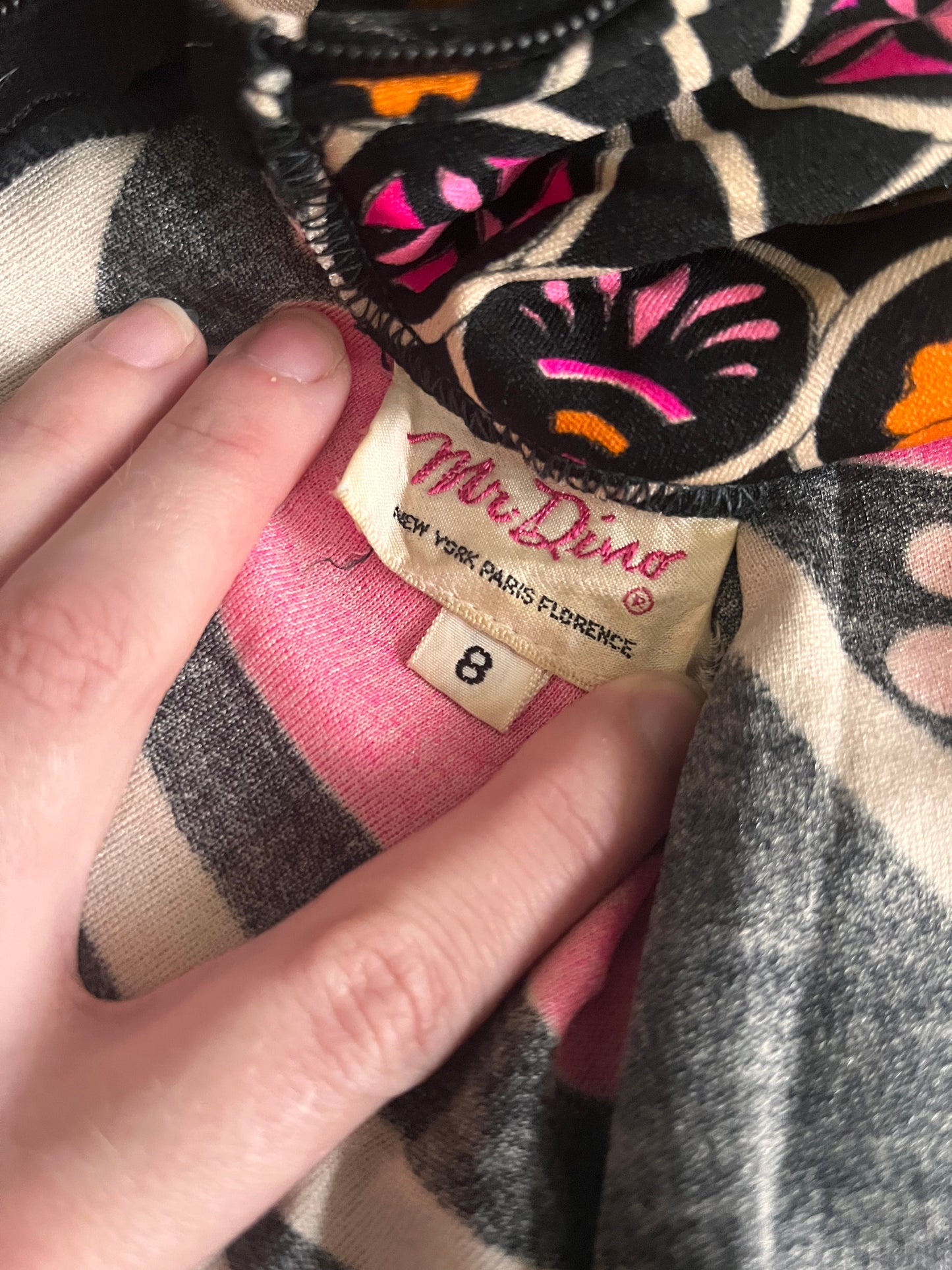 Vintage 1970's "Mr. Dino" Black & Pink Dress