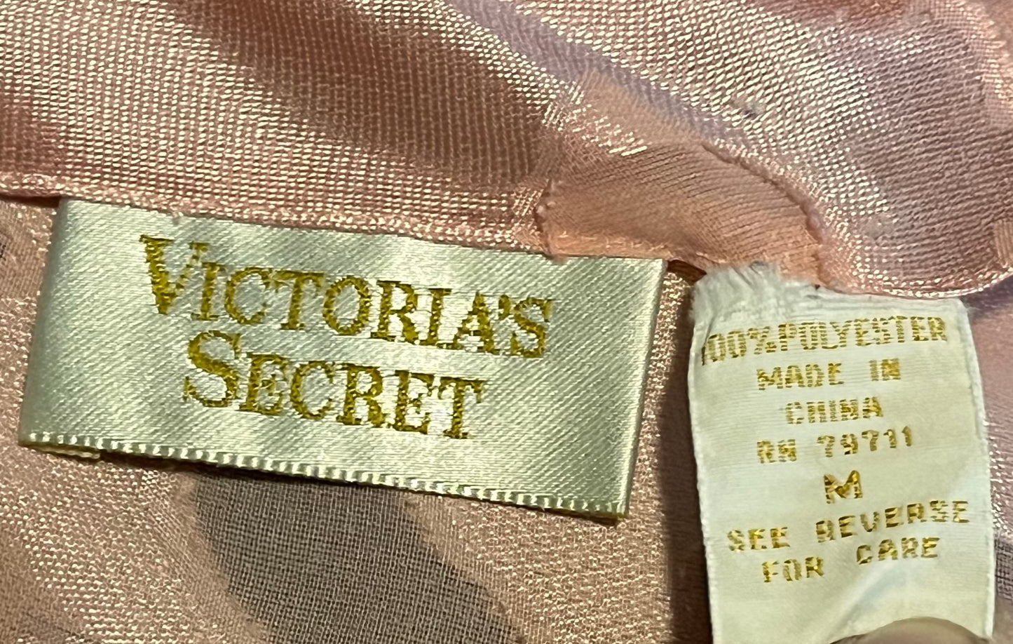 Vintage 1990's "Victoria's Secret" (Gold Label) Ballet Pink Semi-Sheer Slip Dress w/ Bow & Criss-Cross Back