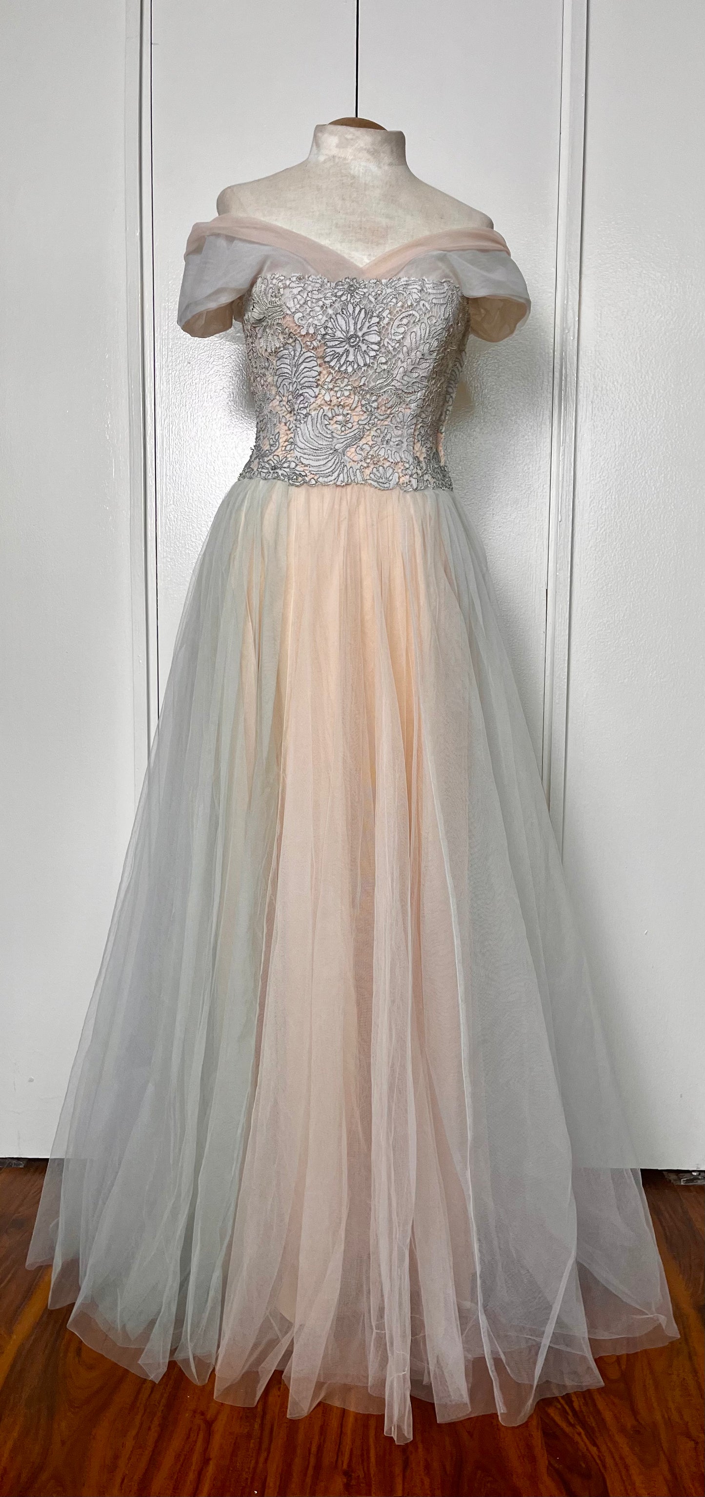 Vintage 1950's "Anne Verdi of New York" Blush Pink & Blue Tulle Gown