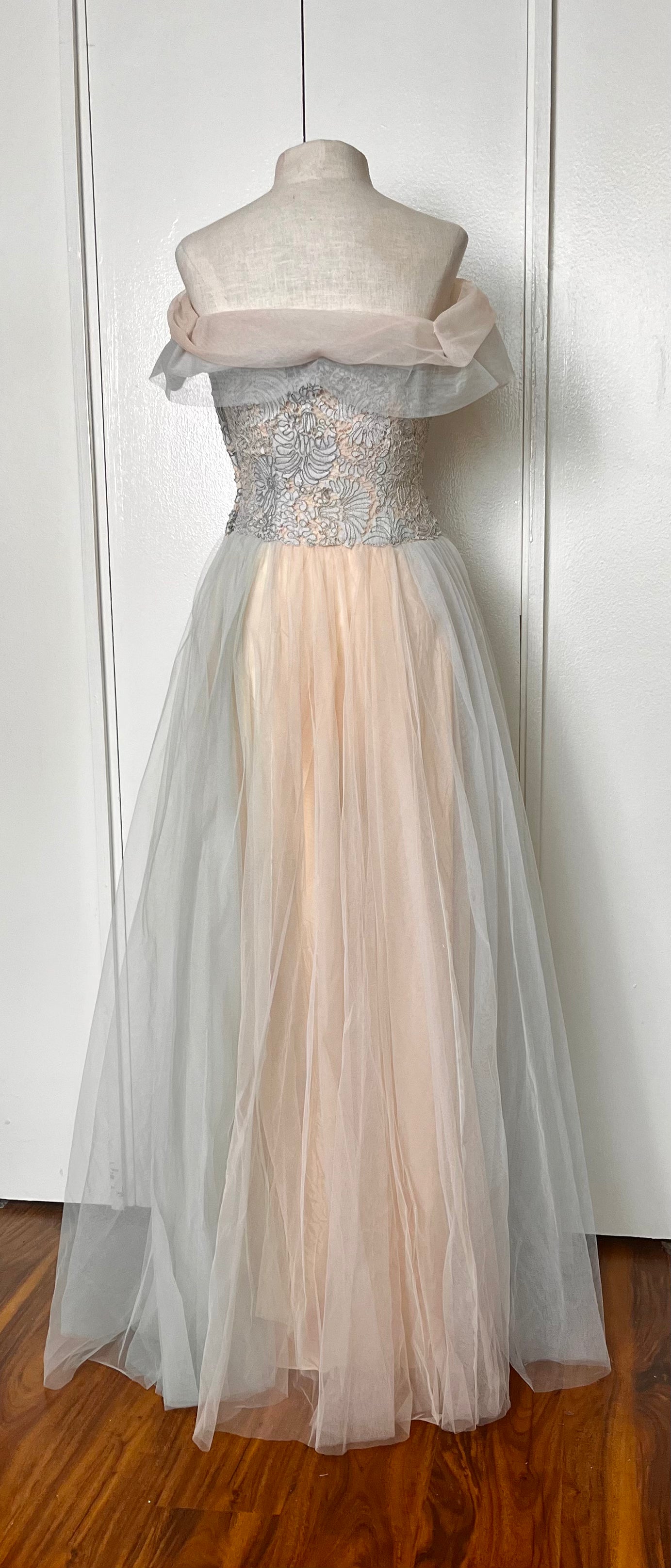 Vintage 1950's "Anne Verdi of New York" Blush Pink & Blue Tulle Gown