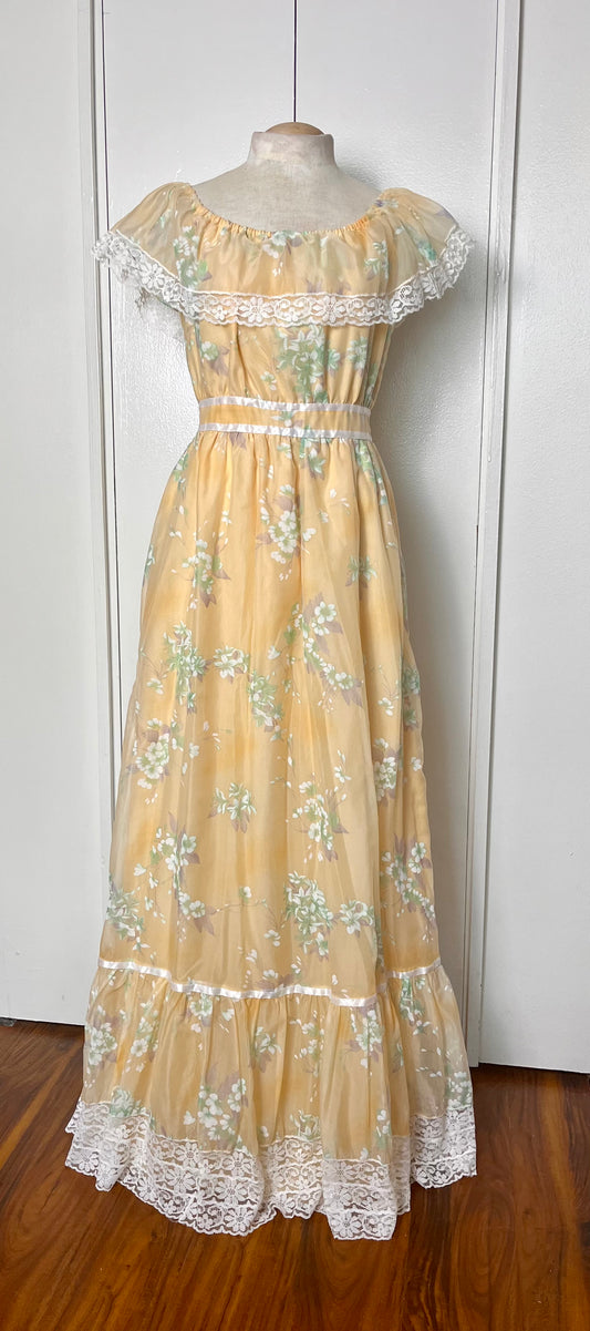 Vintage 1970's Off-the-Shoulder Marigold Gown