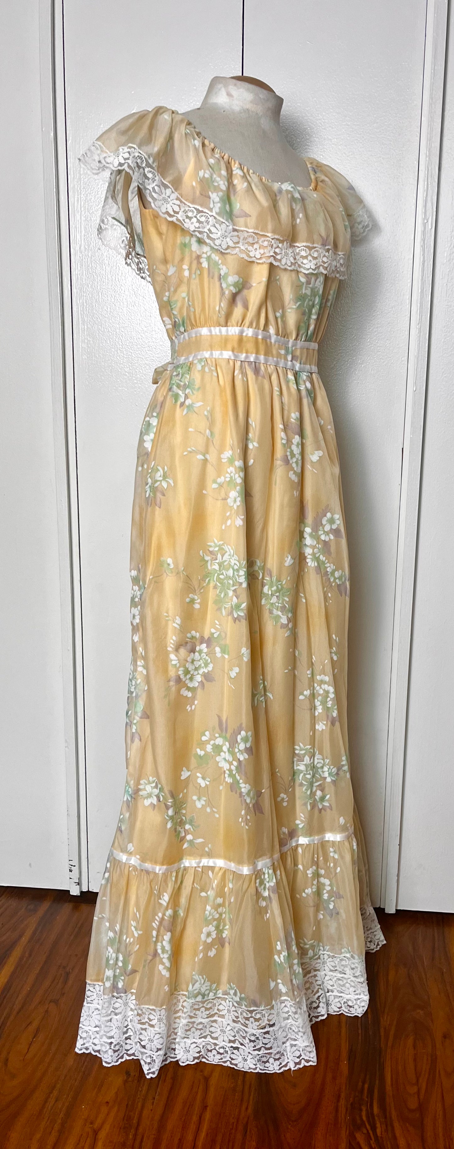 Vintage 1970's Off-the-Shoulder Marigold Gown