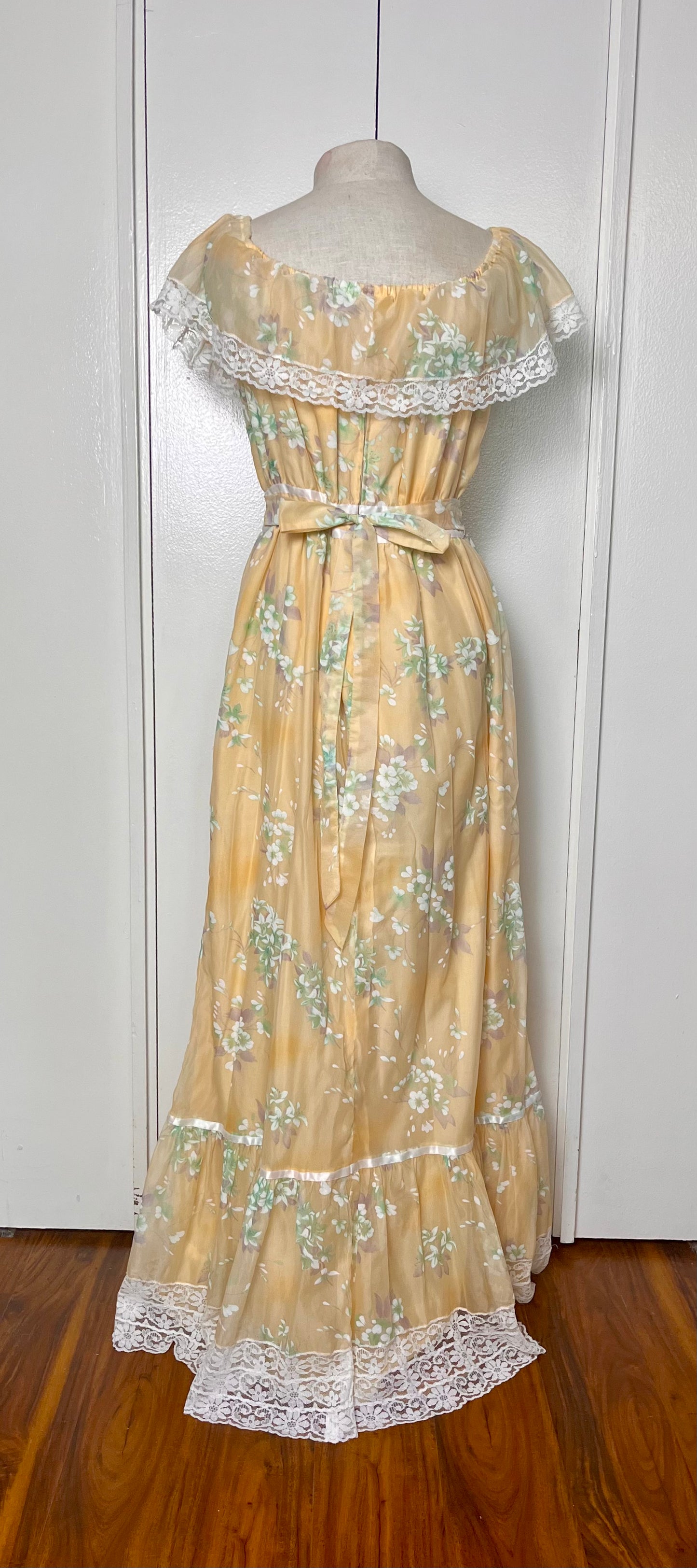 Vintage 1970's Off-the-Shoulder Marigold Gown