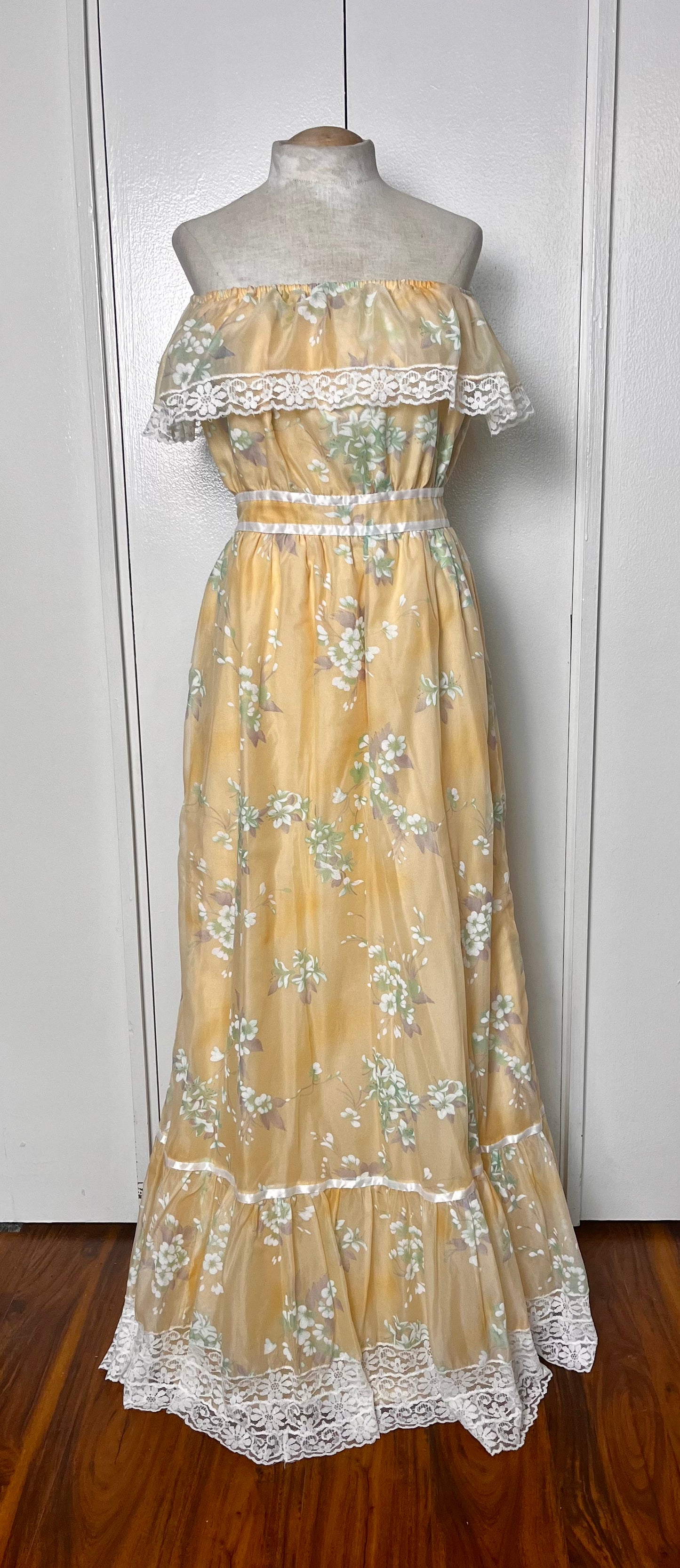 Vintage 1970's Off-the-Shoulder Marigold Gown