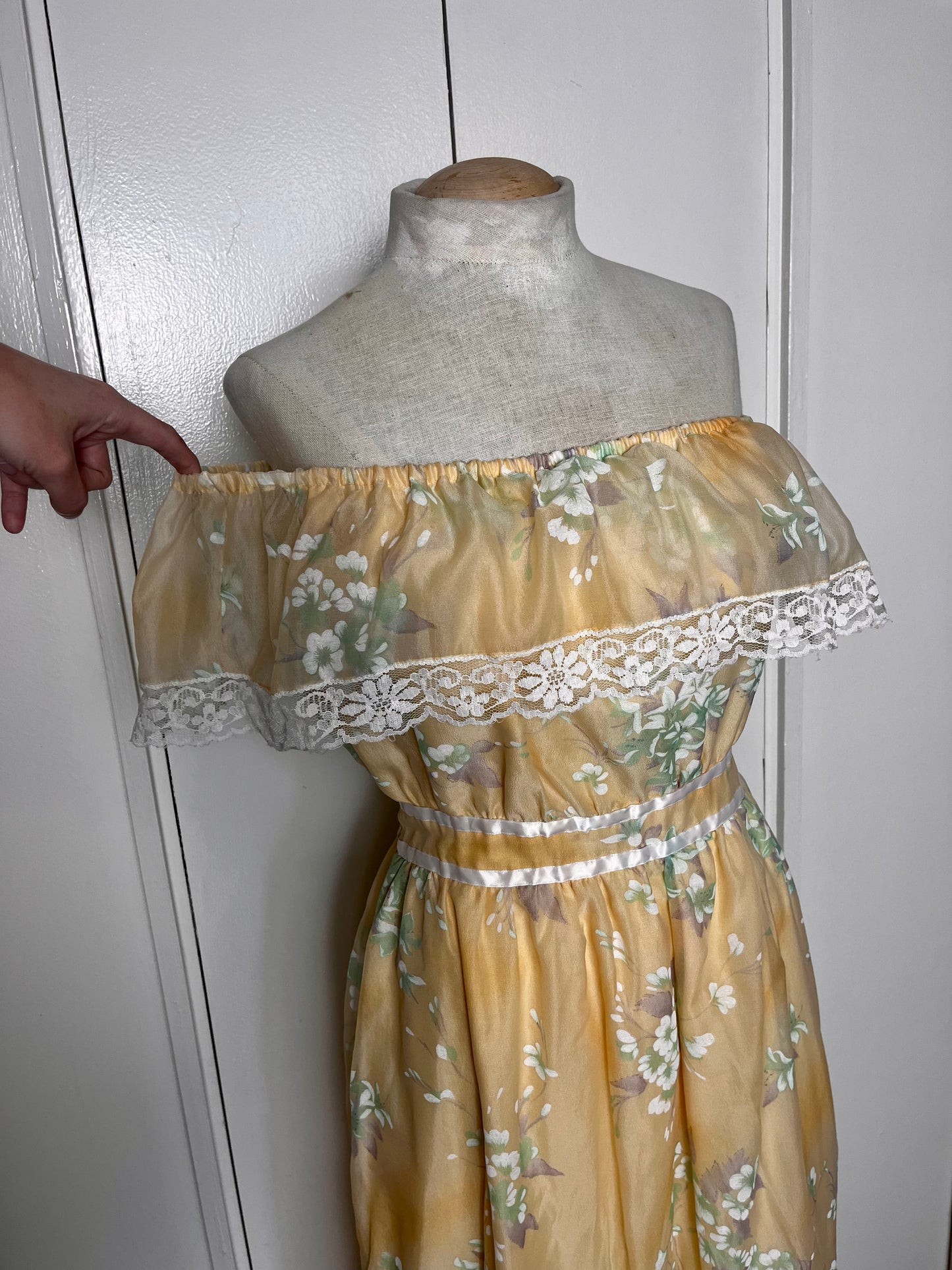 Vintage 1970's Off-the-Shoulder Marigold Gown