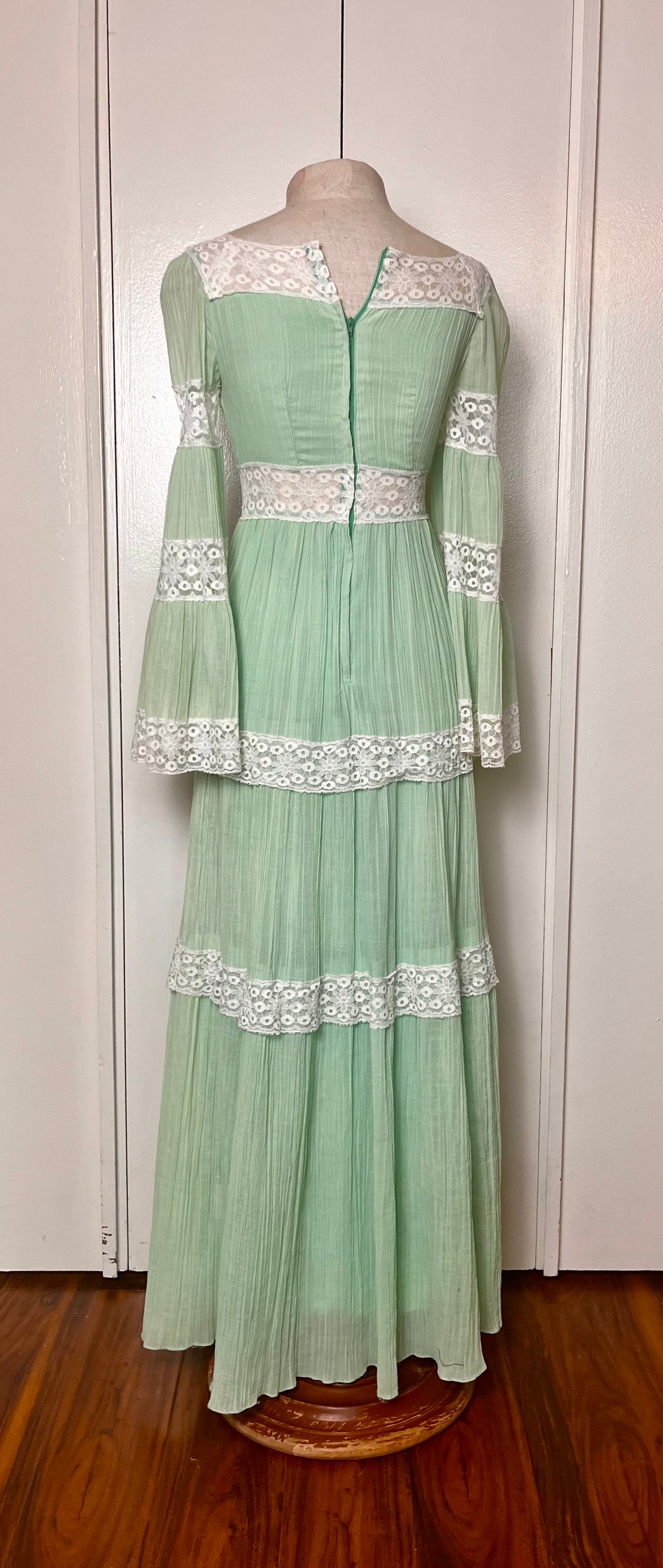 Vintage 1970's "Roberta" Green Prairie Dress