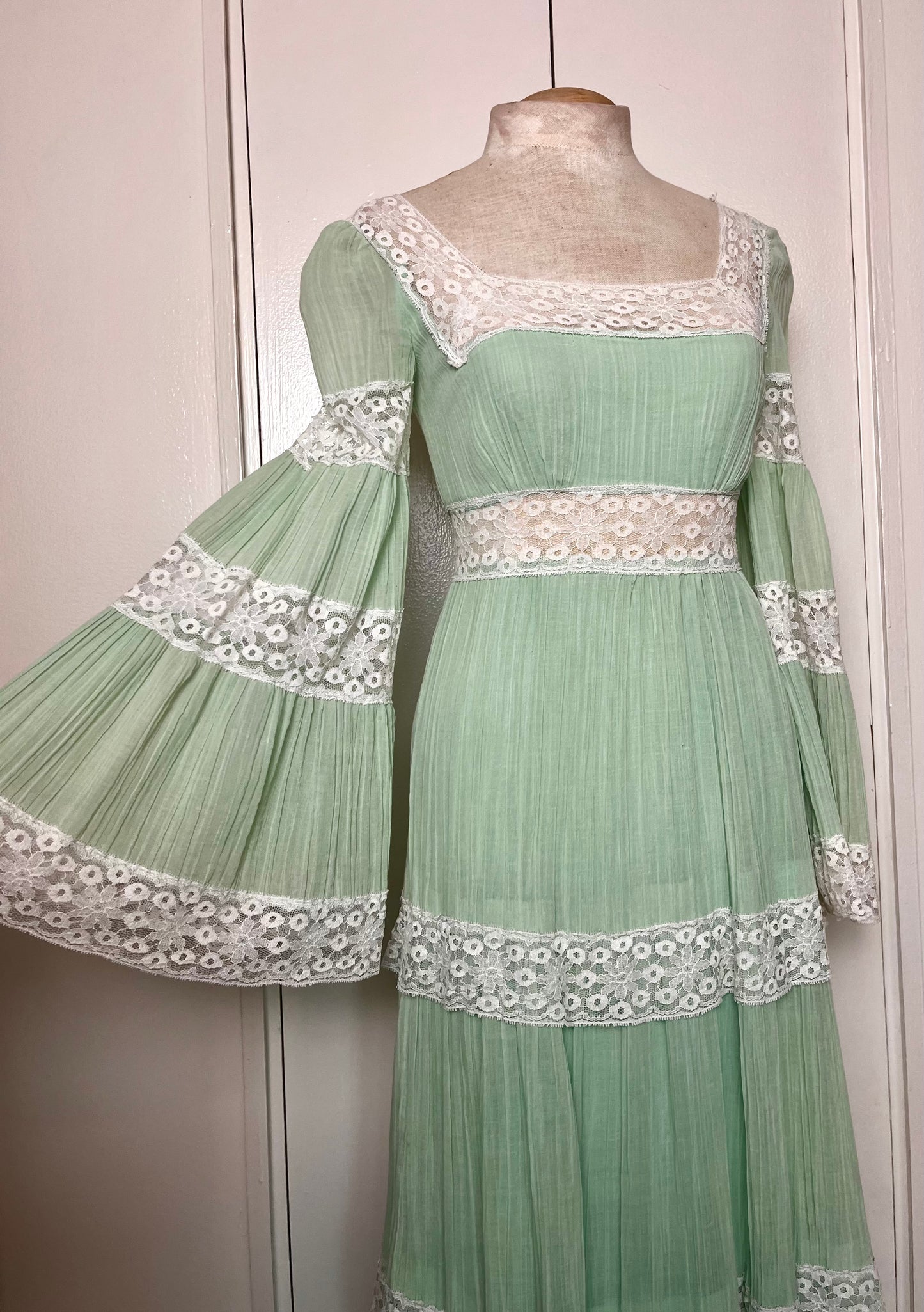 Vintage 1970's "Roberta" Green Prairie Dress
