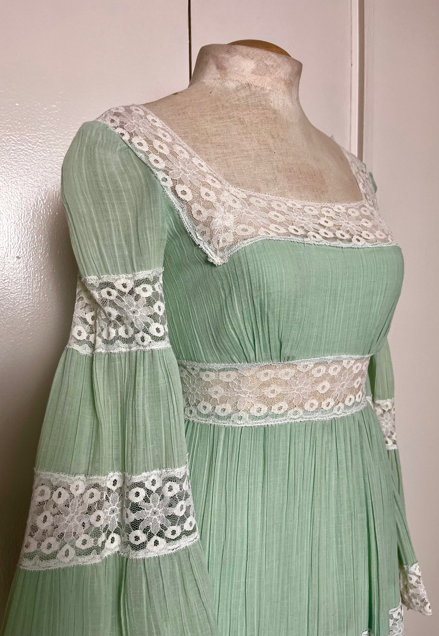 Vintage 1970's "Roberta" Green Prairie Dress