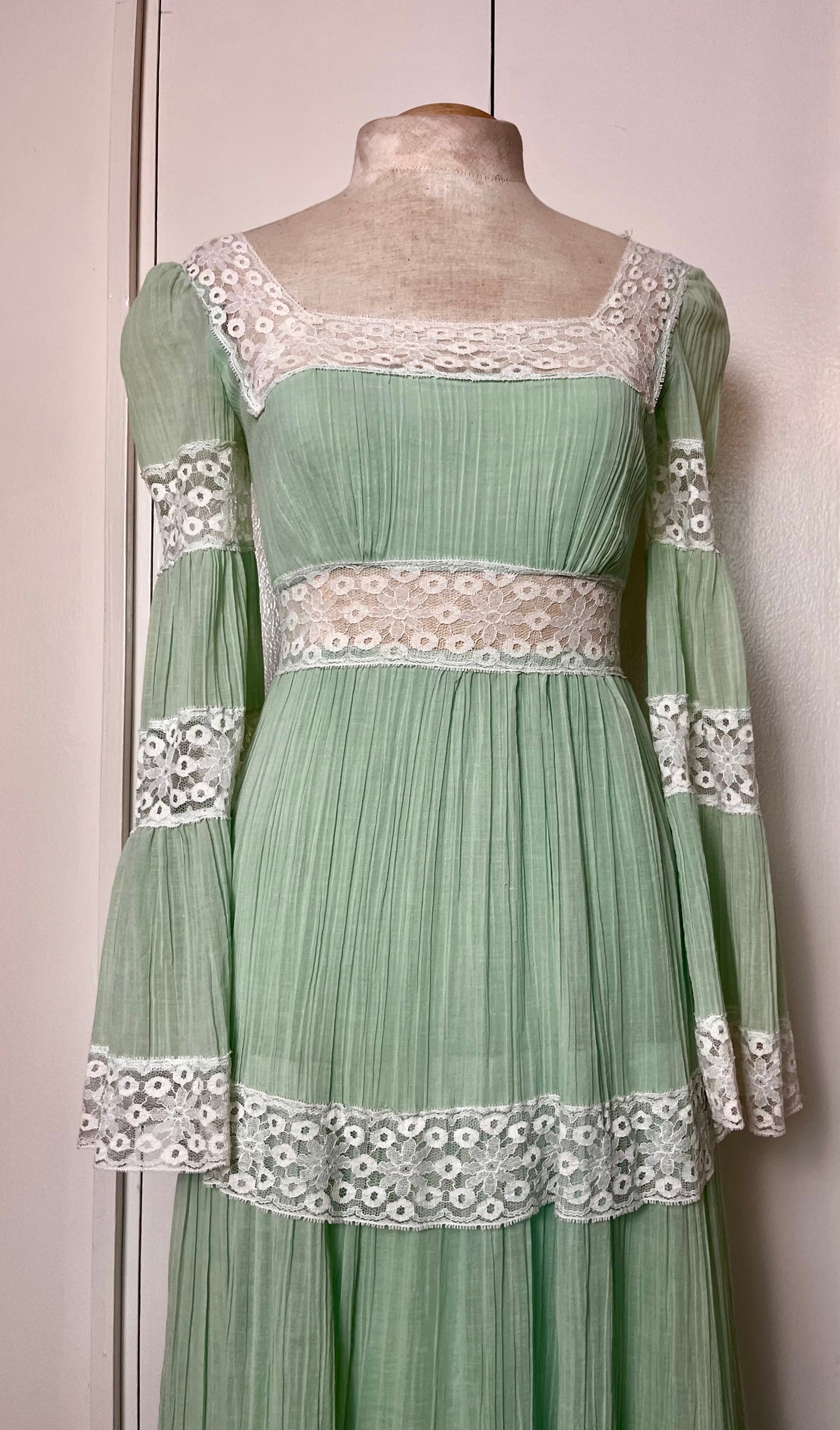 Vintage 1970's "Roberta" Green Prairie Dress