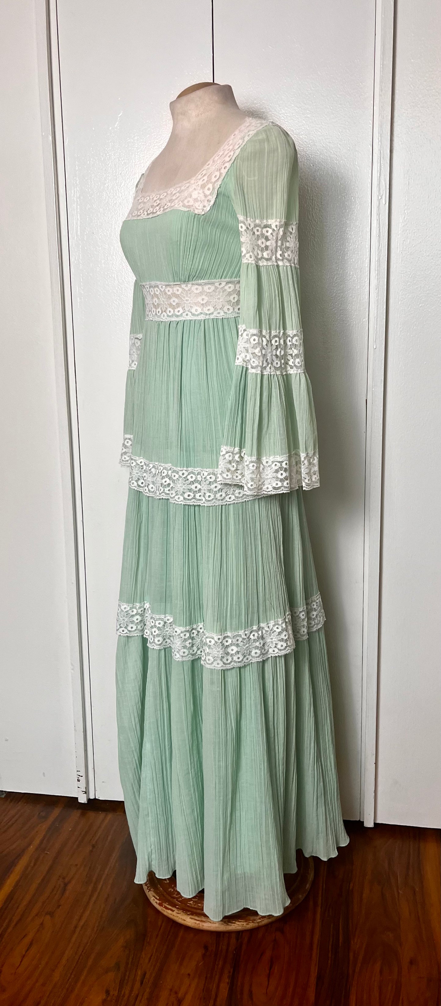 Vintage 1970's "Roberta" Green Prairie Dress