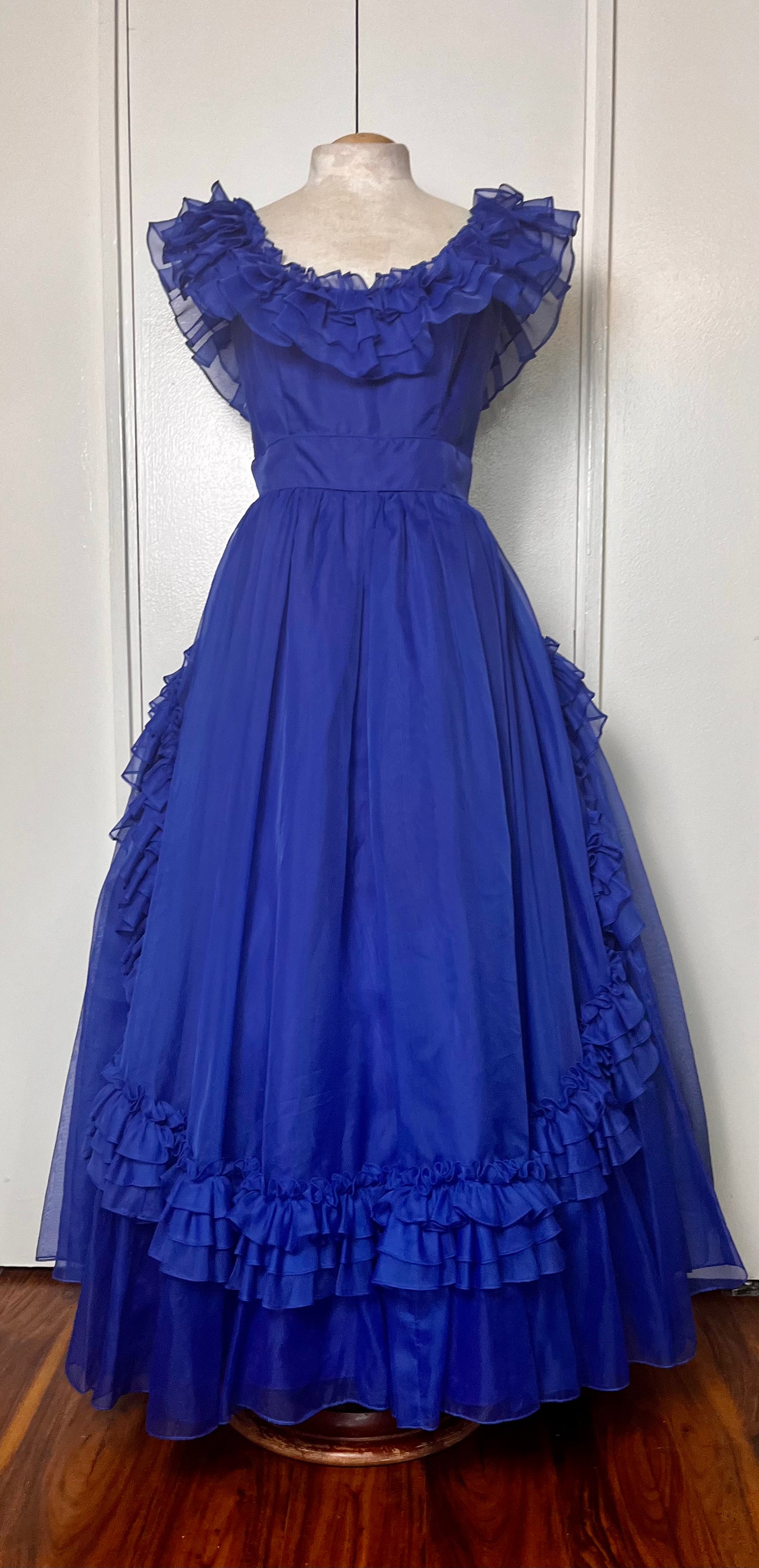 Vintage 1980's "Lorrie Deb" Blue Ruffles Gown