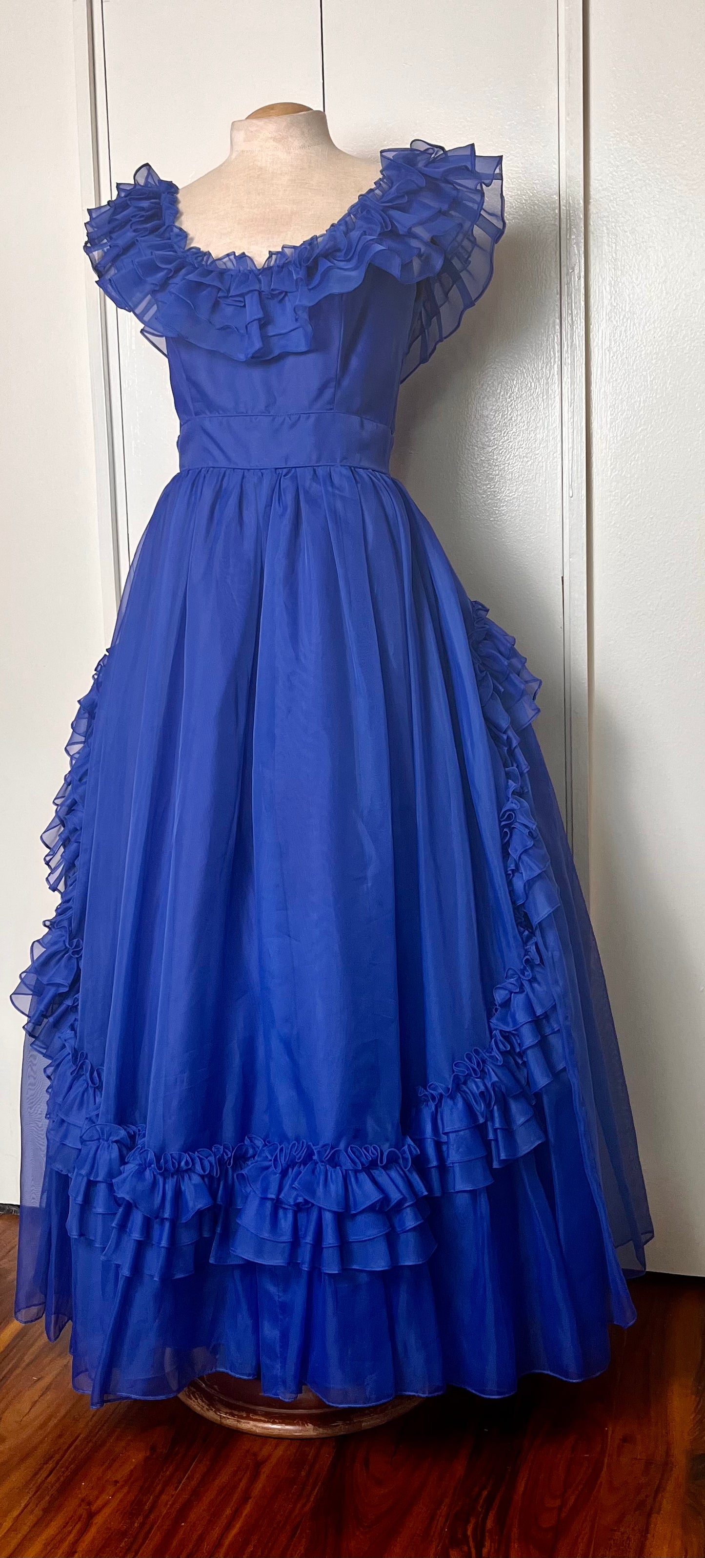 Vintage 1980's "Lorrie Deb" Blue Ruffles Gown