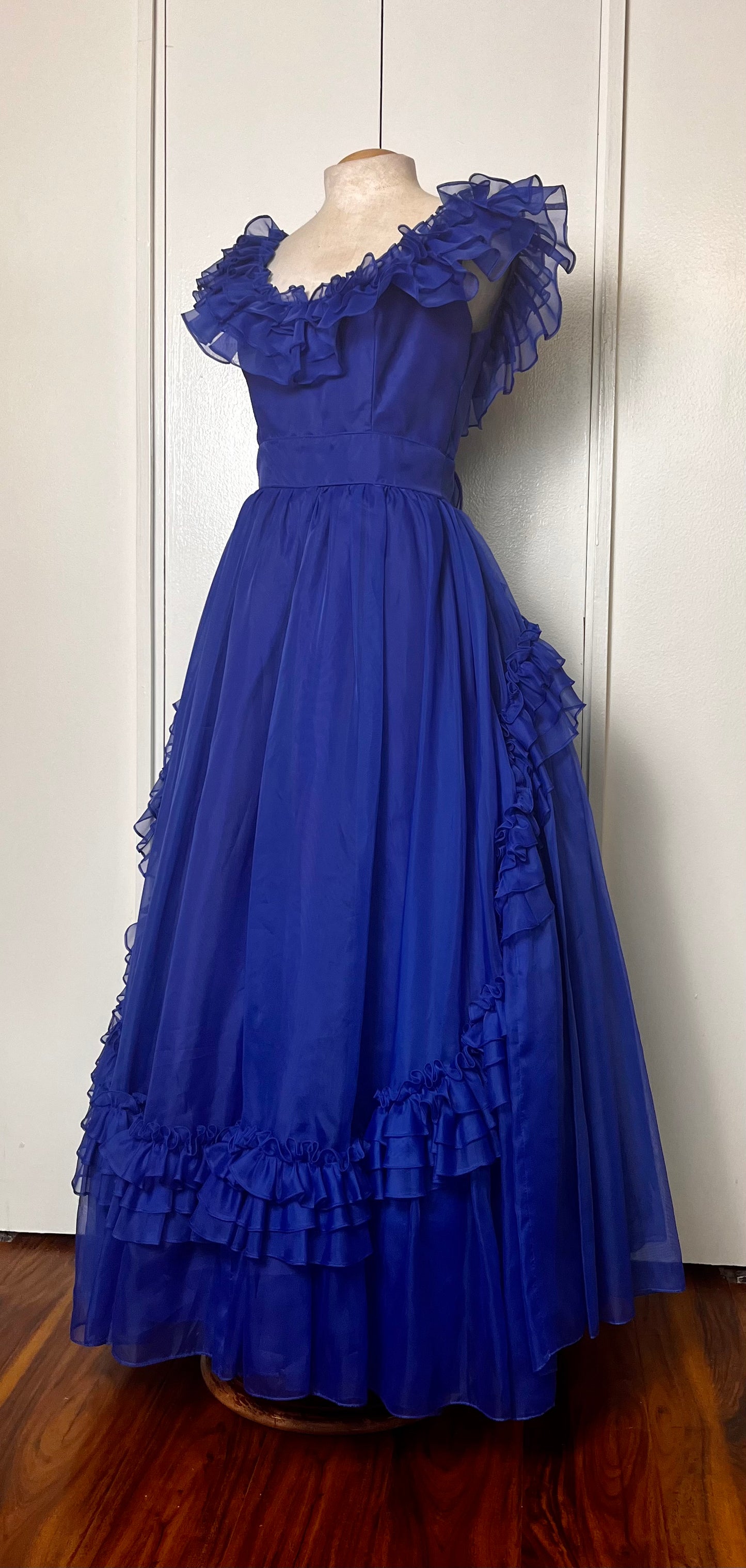 Vintage 1980's "Lorrie Deb" Blue Ruffles Gown