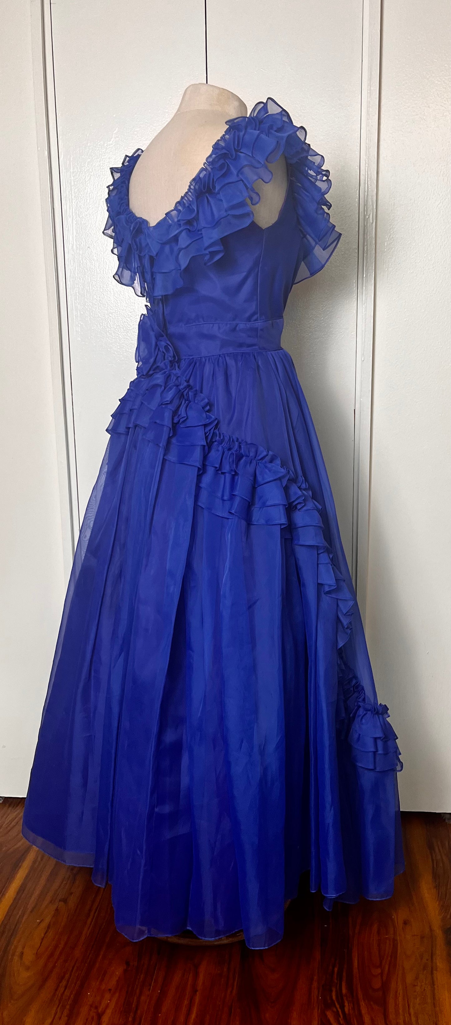 Vintage 1980's "Lorrie Deb" Blue Ruffles Gown