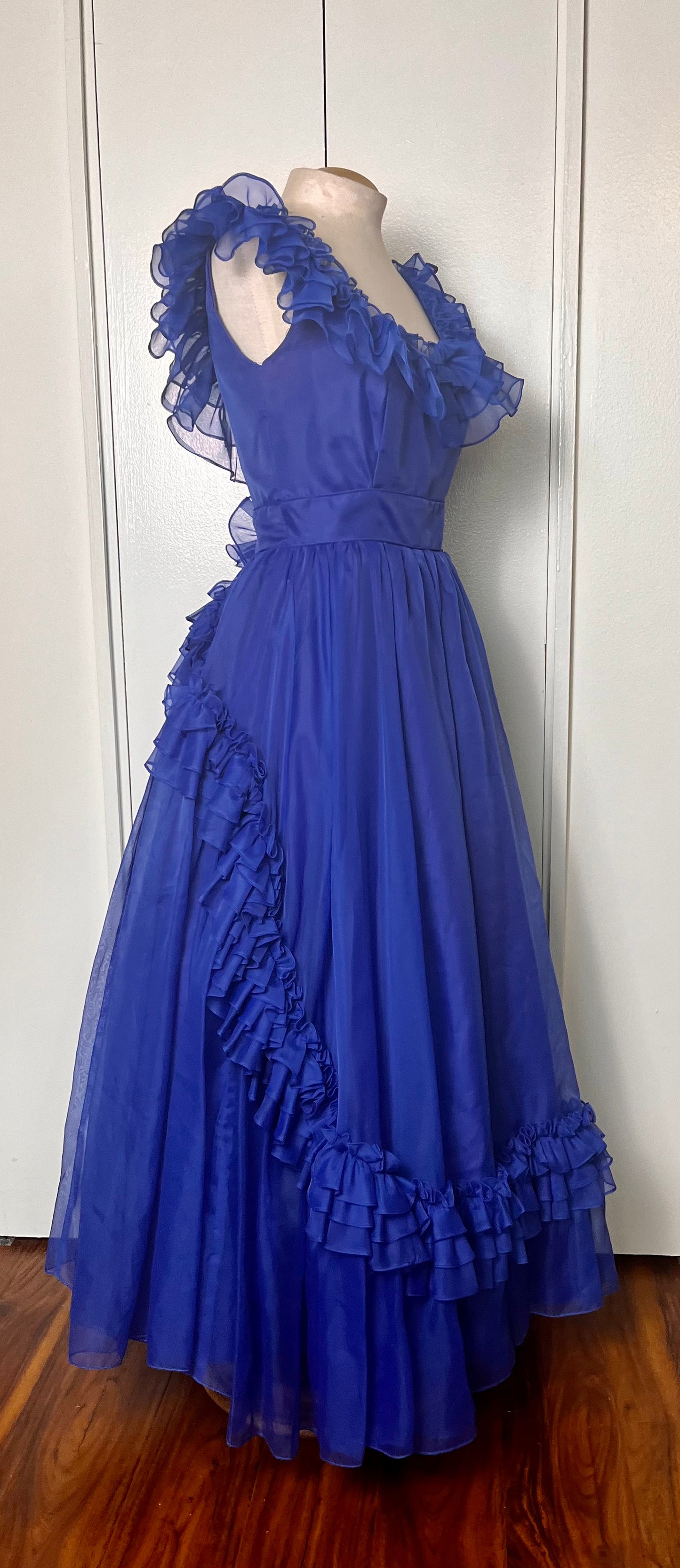 Vintage 1980's "Lorrie Deb" Blue Ruffles Gown