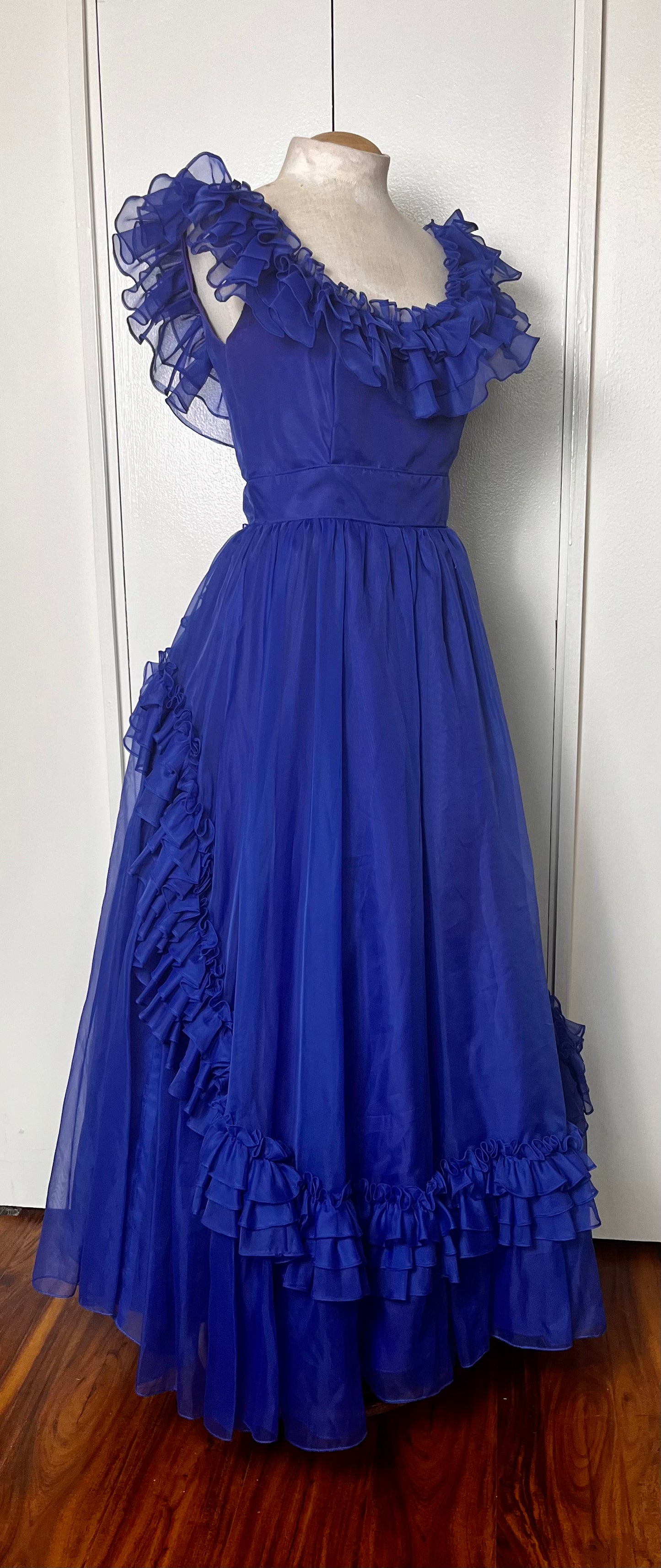 Vintage 1980's "Lorrie Deb" Blue Ruffles Gown