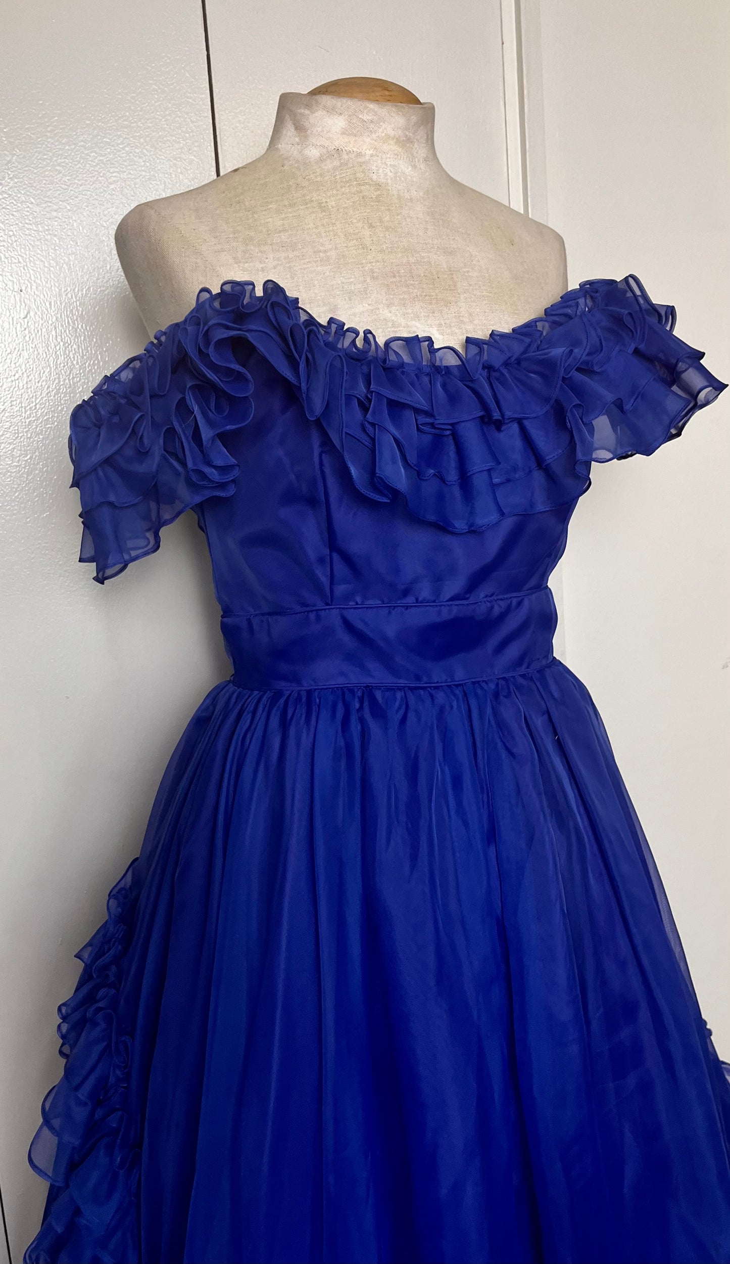 Vintage 1980's "Lorrie Deb" Blue Ruffles Gown