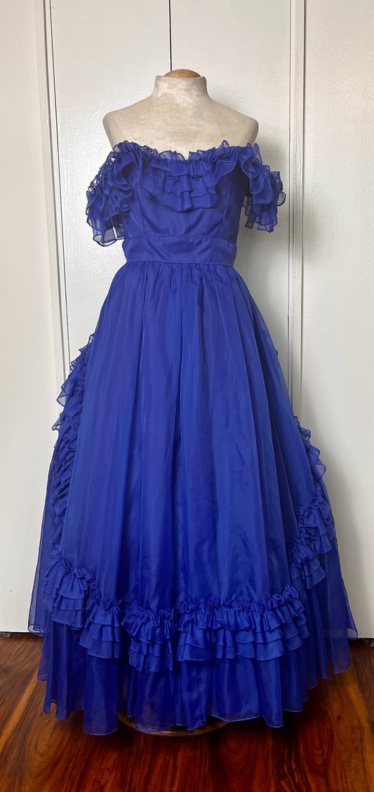 Vintage 1980's "Lorrie Deb" Blue Ruffles Gown