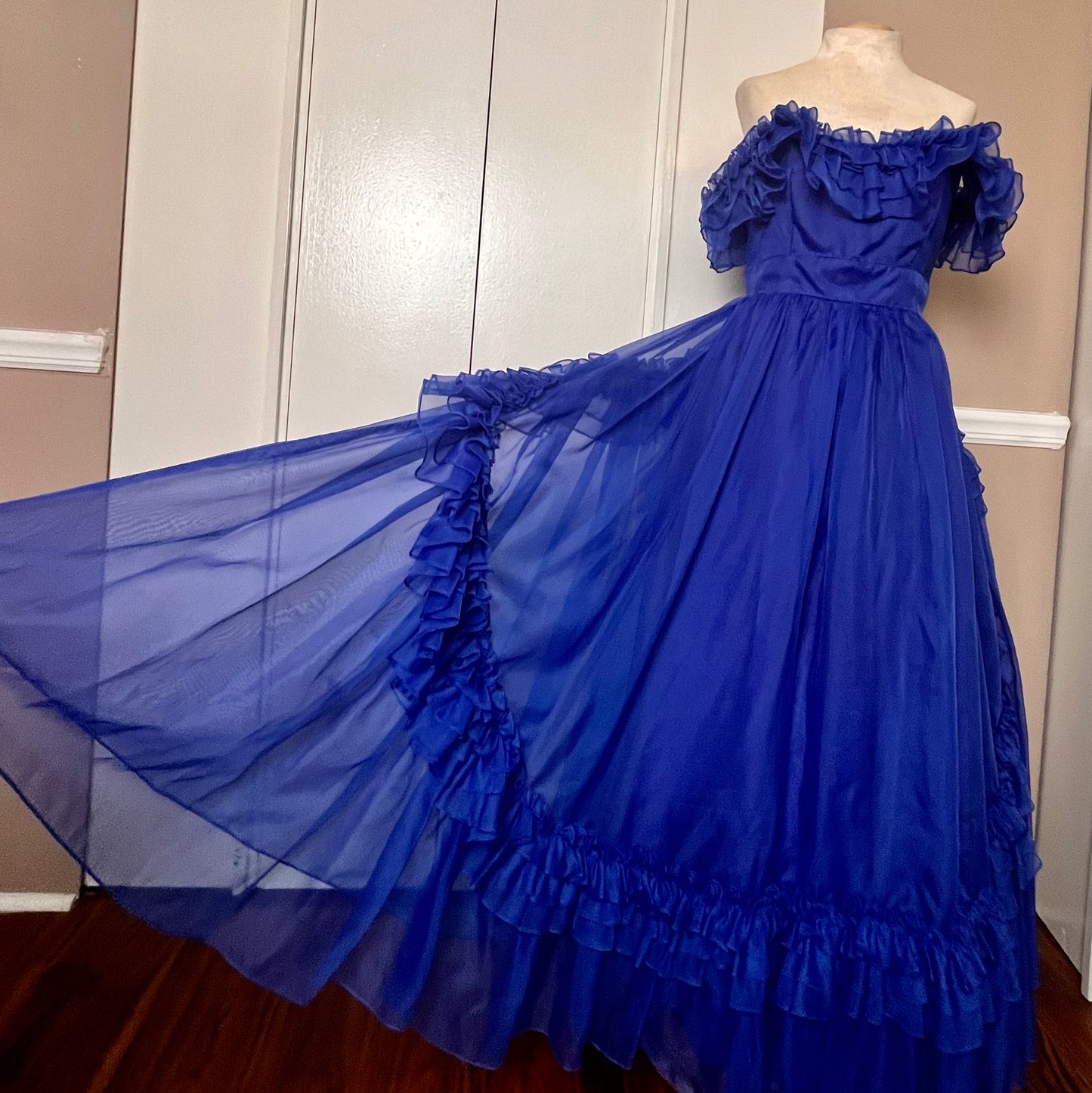 Vintage 1980's "Lorrie Deb" Blue Ruffles Gown