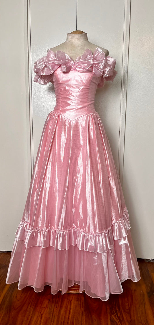 Vintage 1980's Iridescent Pink Ruffles Gown