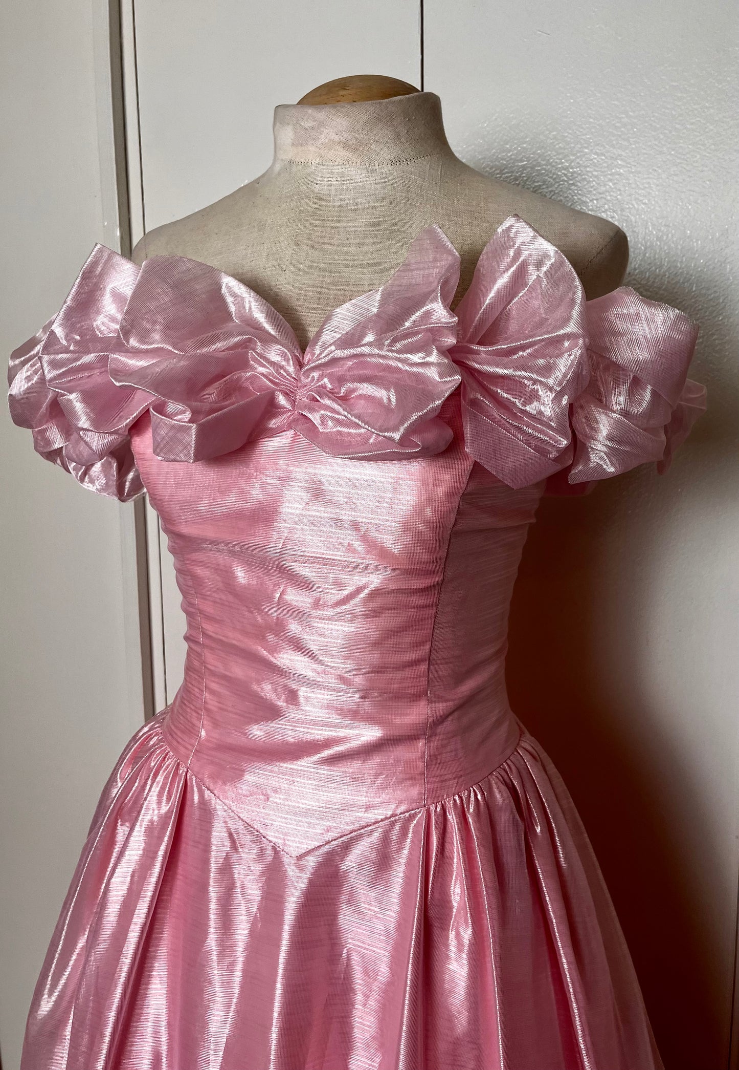 Vintage 1980's Iridescent Pink Ruffles Gown