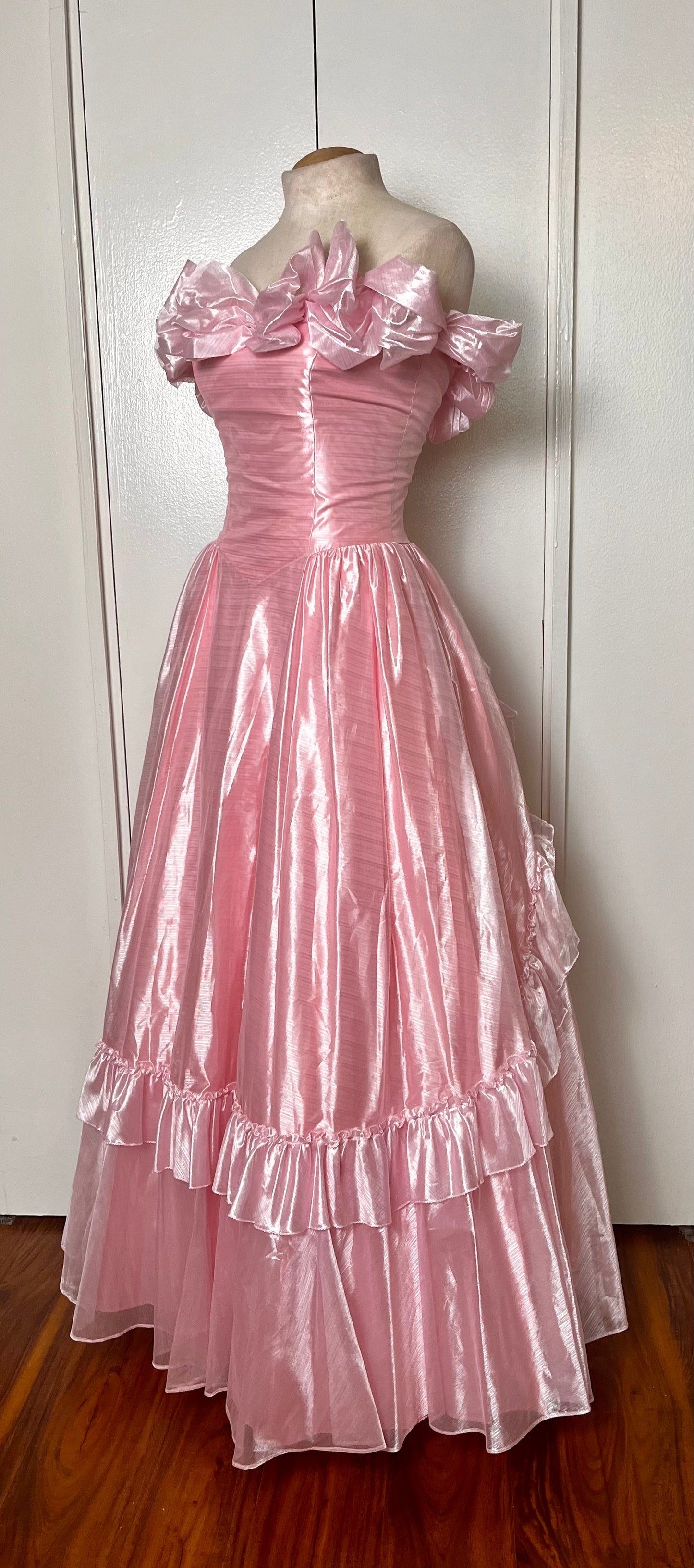 Vintage 1980's Iridescent Pink Ruffles Gown