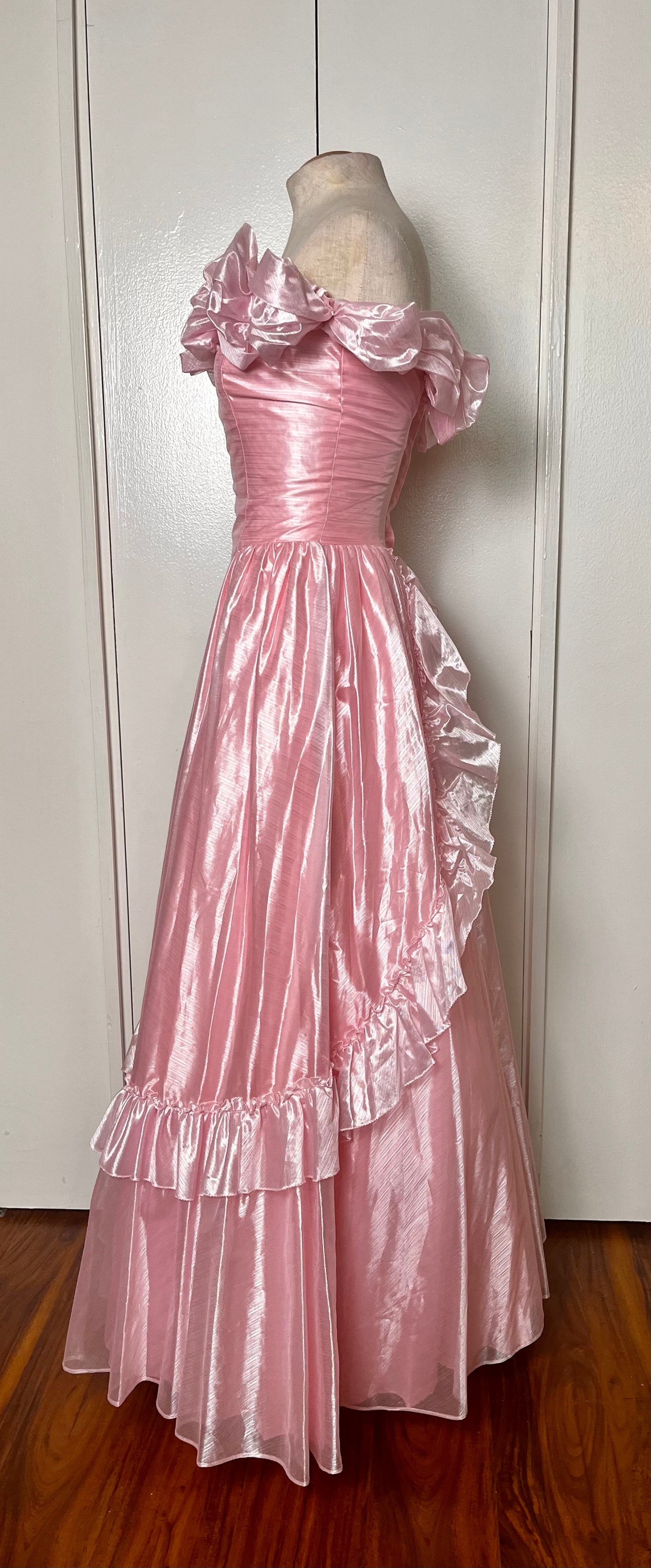 Vintage 1980's Iridescent Pink Ruffles Gown